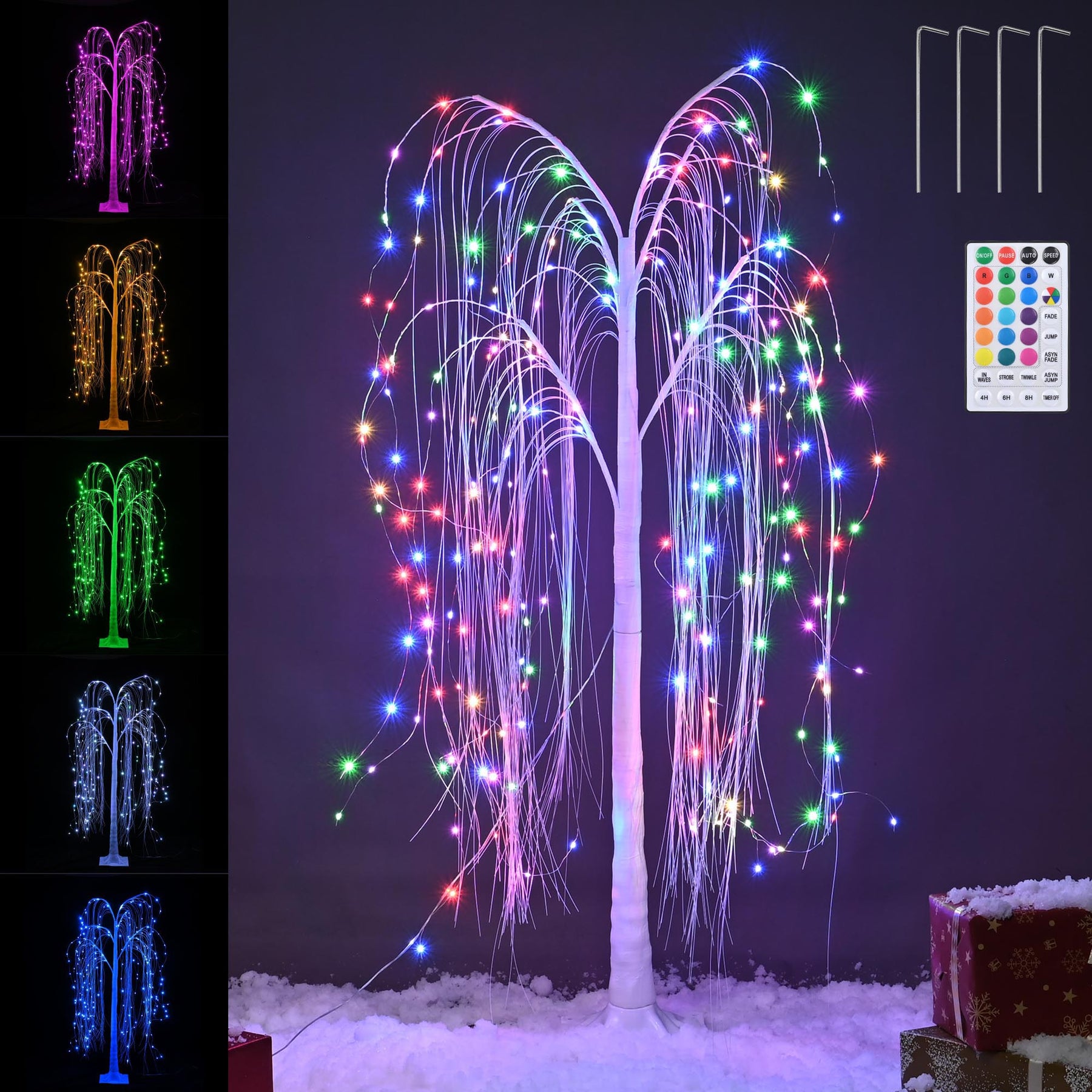 5FT Colorful Lighted Willow Tree, LED Tree with Remote, Willow Tree with Multicolored White String Lights