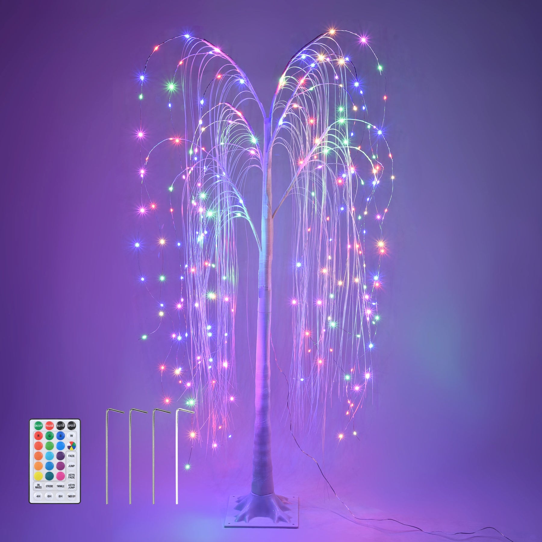5FT Colorful Lighted Willow Tree, LED Tree with Remote, Willow Tree with Multicolored White String Lights