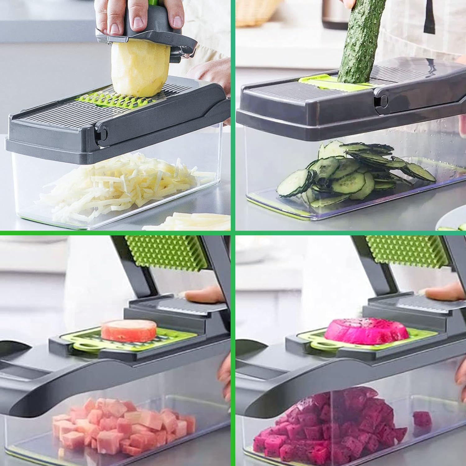 RAINBEAN Vegetable Chopper, 14 in 1 Mandoline Slicer Multi-Function Kitchen, 7 Replaceable Stainless Steel Vegetable Cutter with Egg Separator Hand Guard Julienne Grater for Onion Potato Fruit