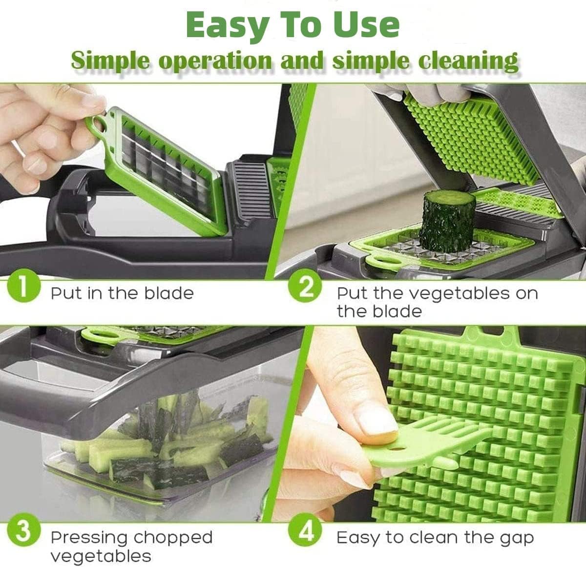 RAINBEAN Vegetable Chopper, 14 in 1 Mandoline Slicer Multi-Function Kitchen, 7 Replaceable Stainless Steel Vegetable Cutter with Egg Separator Hand Guard Julienne Grater for Onion Potato Fruit