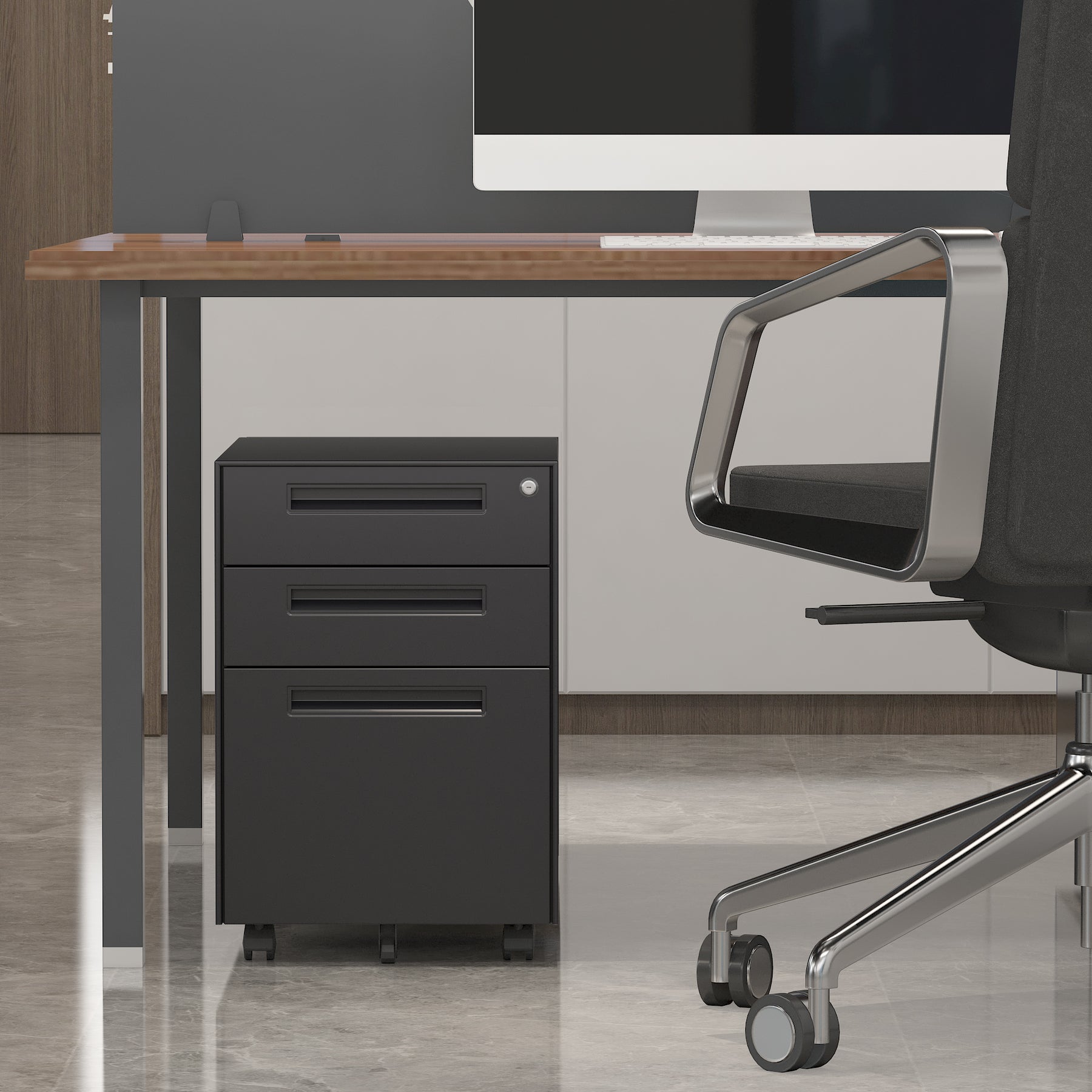 3 Drawer Metal Mobile Vertical Locking File Cabinet with Lock, Under Desk Rolling Filing Cabinets for for Home Office