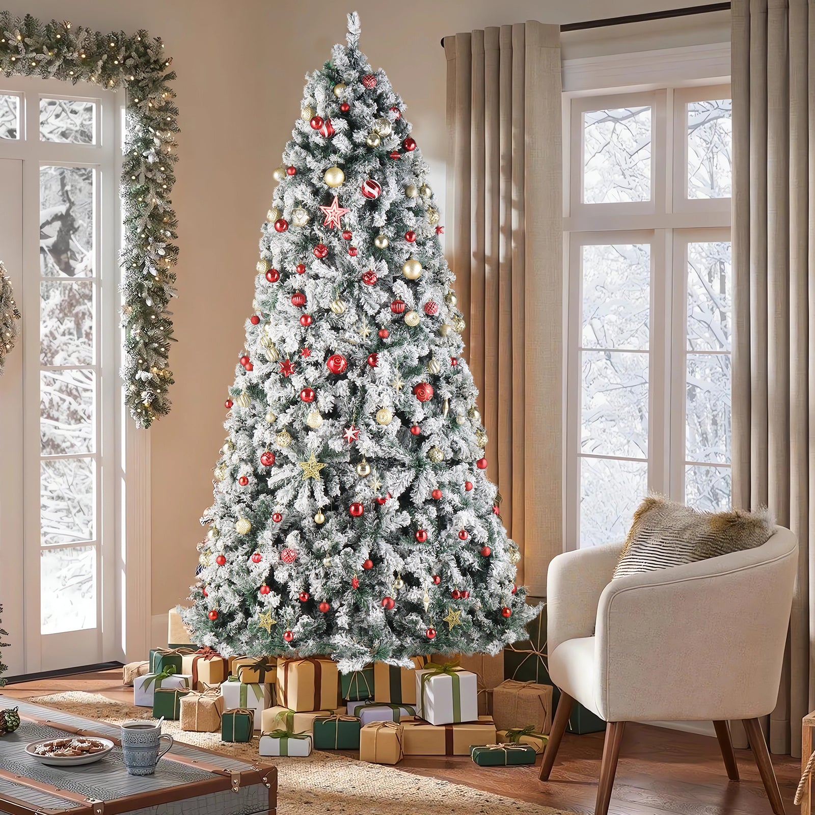 9ft 2094 Branch Automatic Tree Structure PVC Material Green Flocking 900 Lights Warm Color Four Colors 8 Modes With Remote Control Christmas Tree
