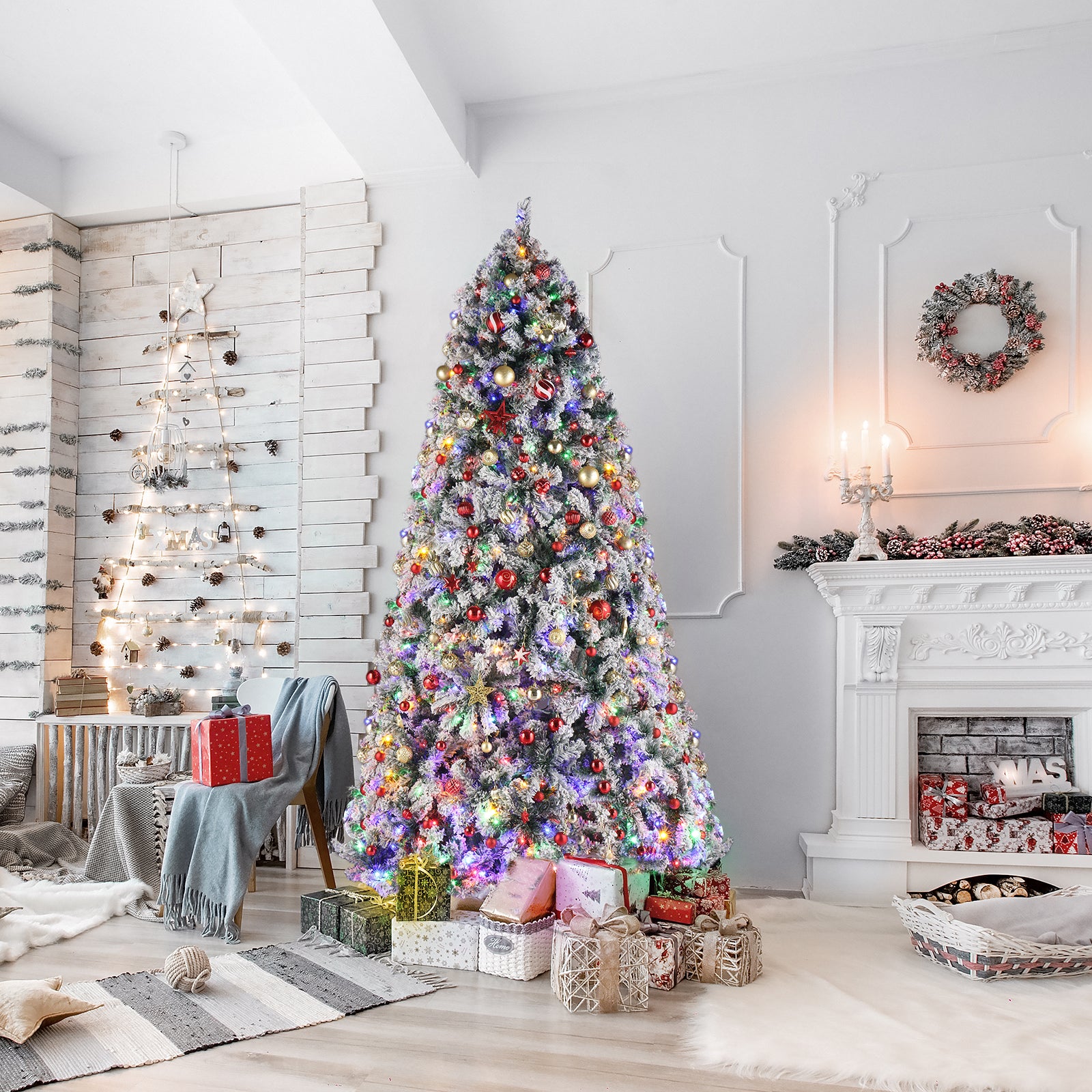 9ft 2094 Branch Automatic Tree Structure PVC Material Green Flocking 900 Lights Warm Color Four Colors 8 Modes With Remote Control Christmas Tree