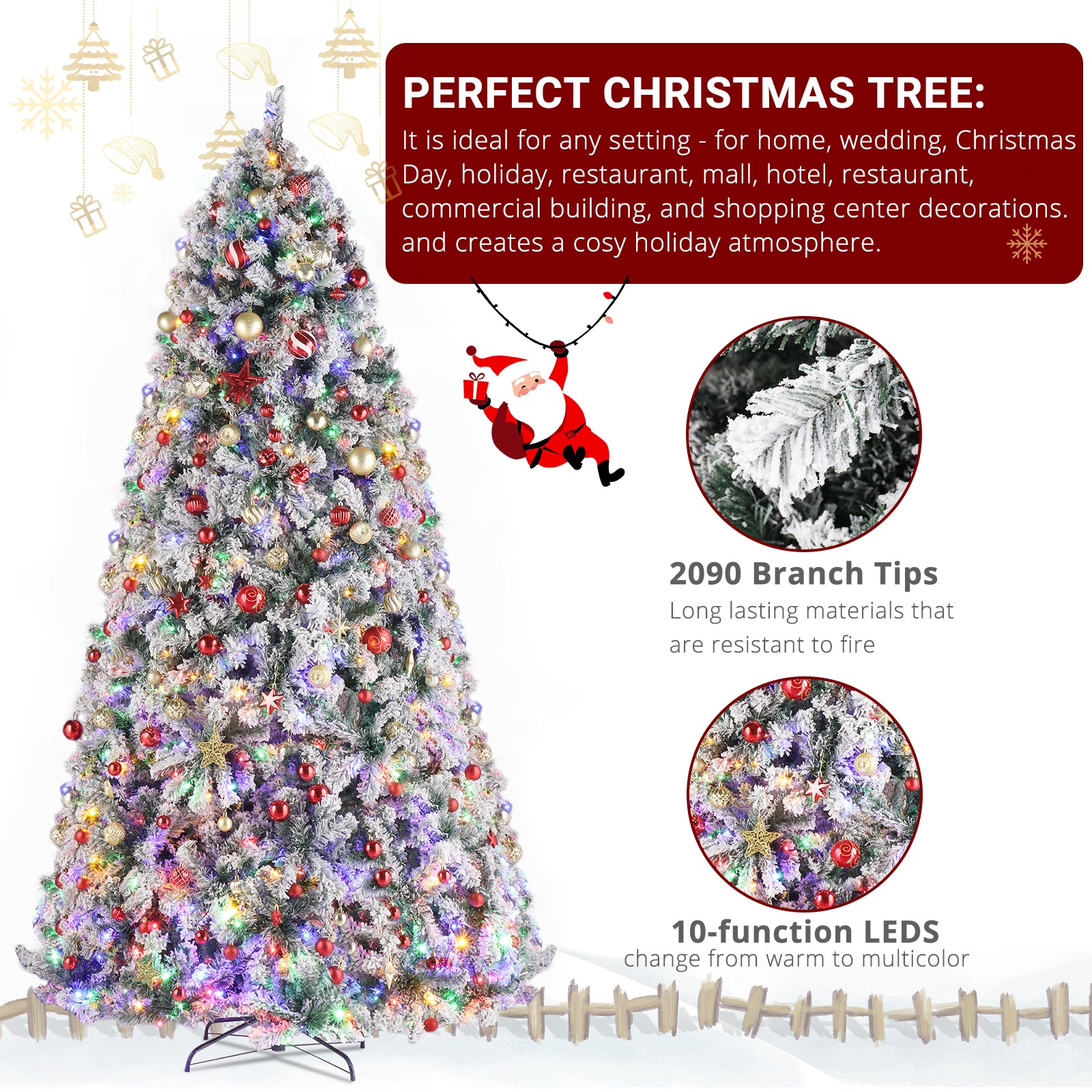 9ft 2094 Branch Automatic Tree Structure PVC Material Green Flocking 900 Lights Warm Color Four Colors 8 Modes With Remote Control Christmas Tree