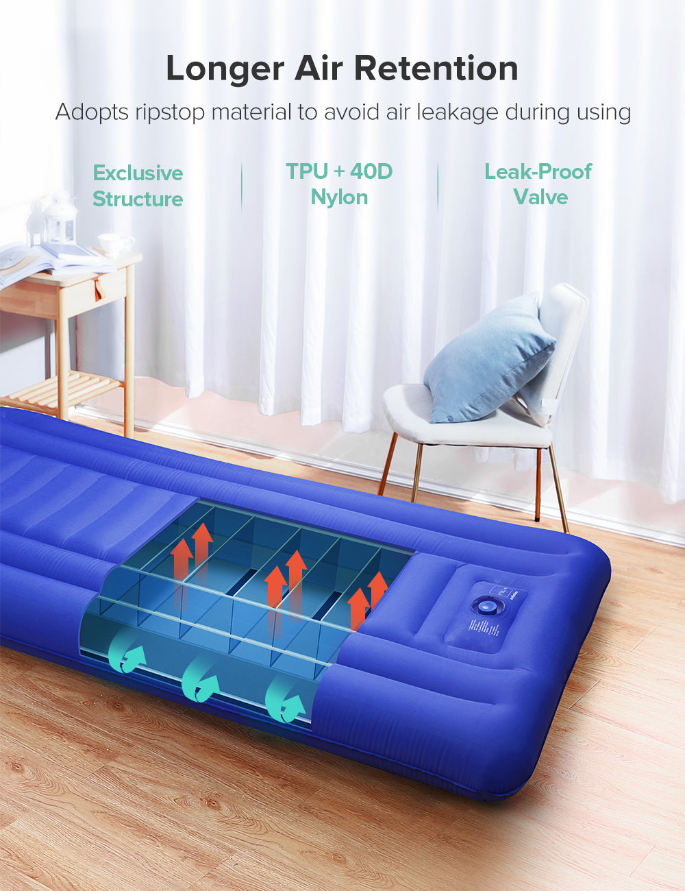 Sable Inflatable Camping Sleeping Mat Air Mattress, Twin size Air Pad with Pillow WM