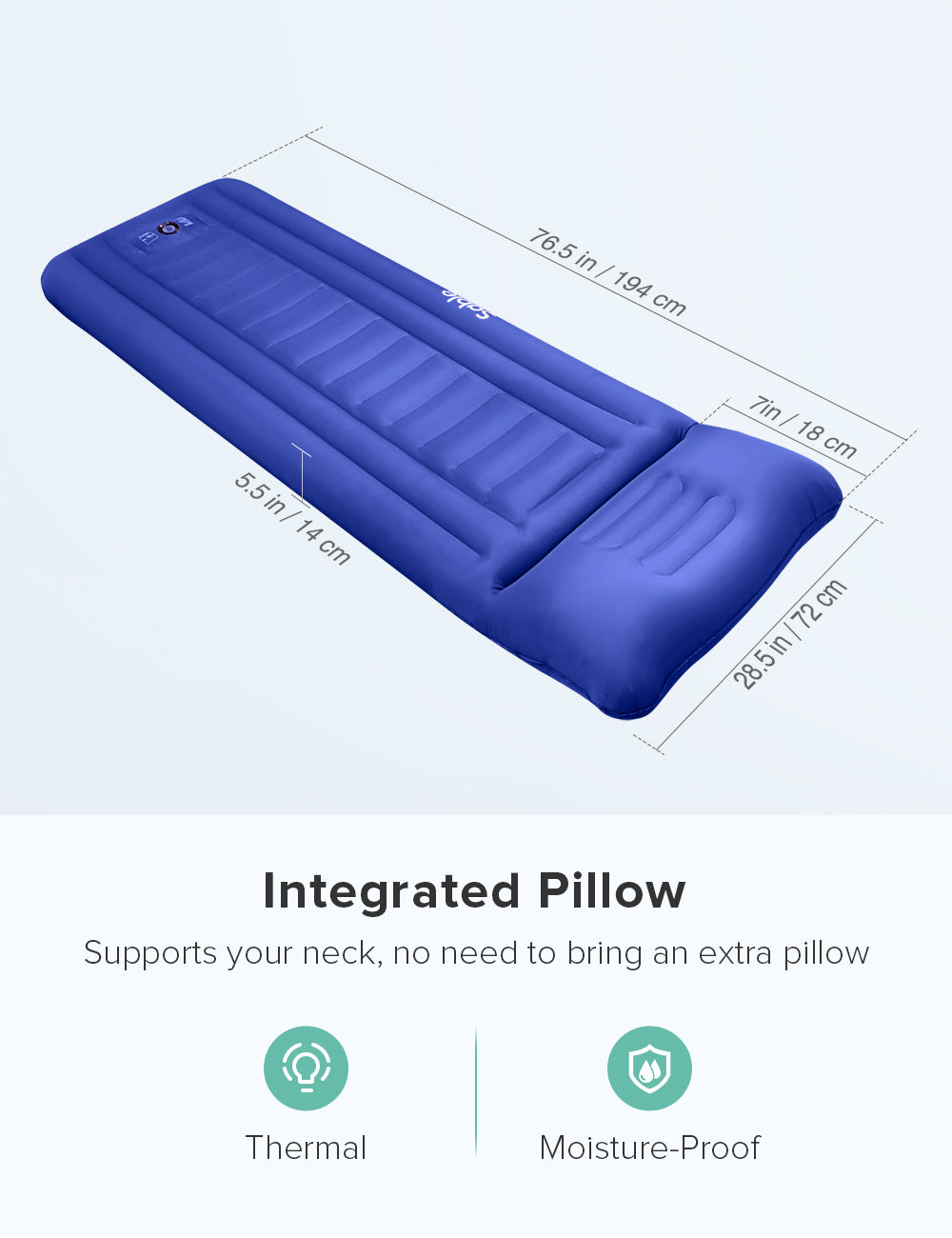 Evajoy Inflatable Camping Sleeping Mat Air Mattress, Twin size Air Pad with Pillow