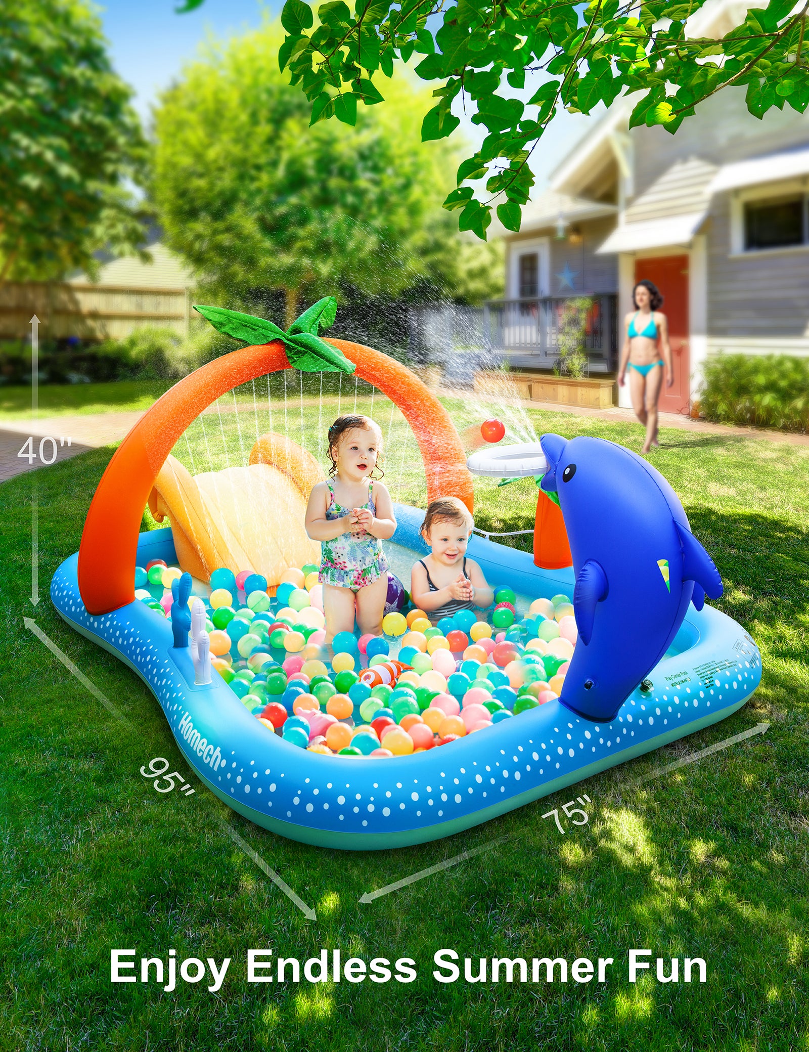 TaoTronics x Evajoy EJ-HF022 Inflatable Spray Kiddie Swimming Pool with Slide