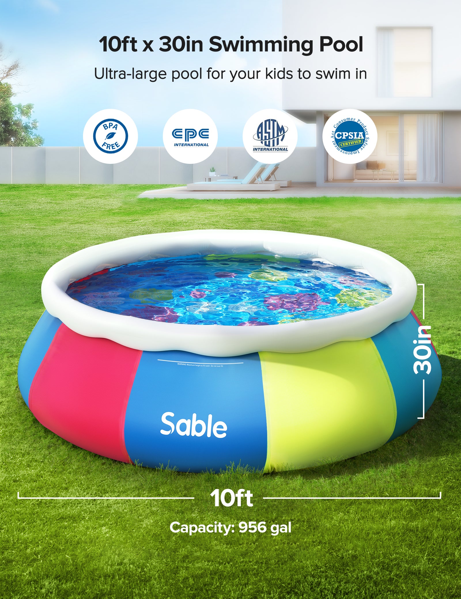 Evajoy Inflatable Swimming Pool Above Ground Pool 10ft x 30in Fast Set Pools WM