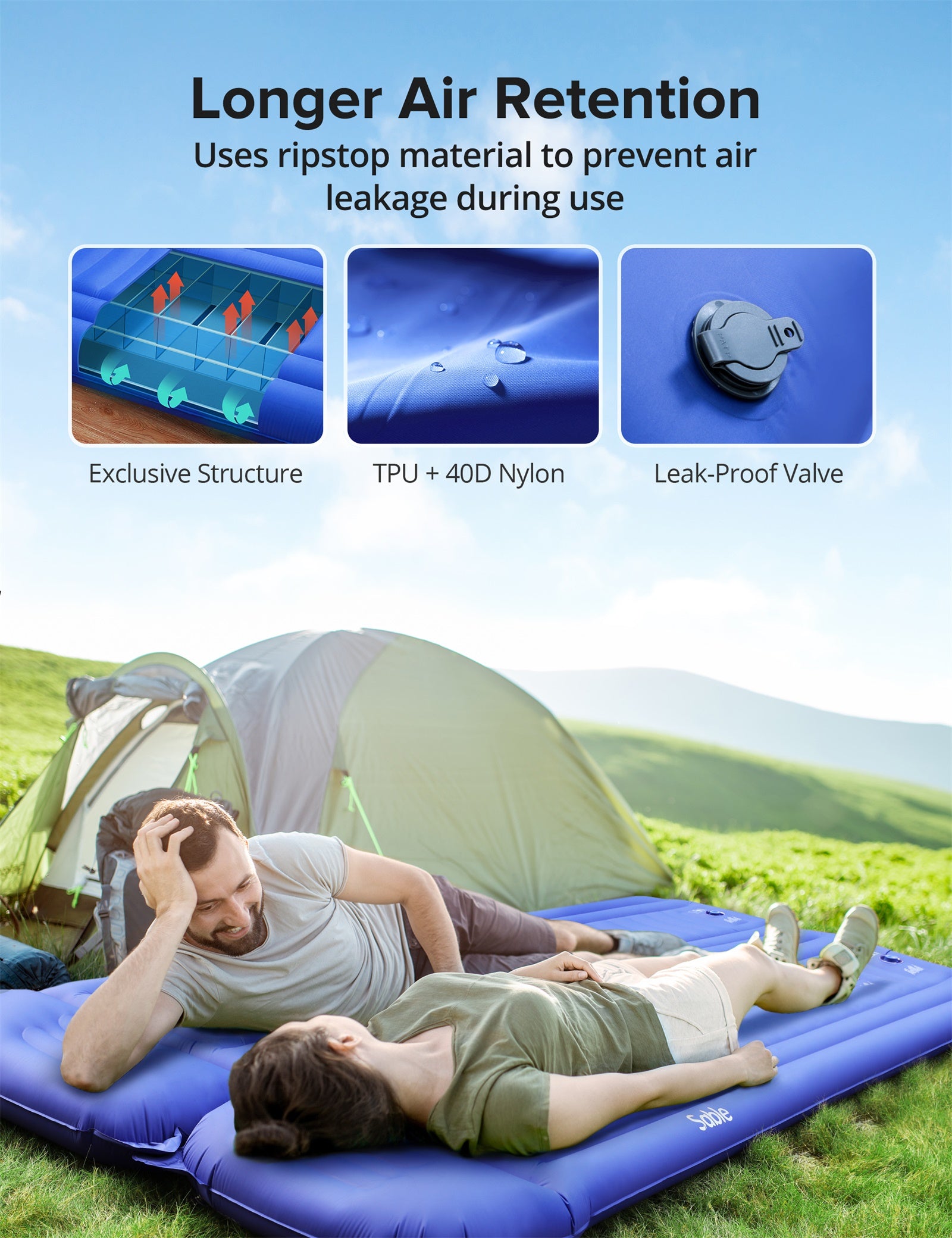 Sable Inflatable Camping Sleeping Mat Air Mattress, Twin size Air Pad with Pillow WM