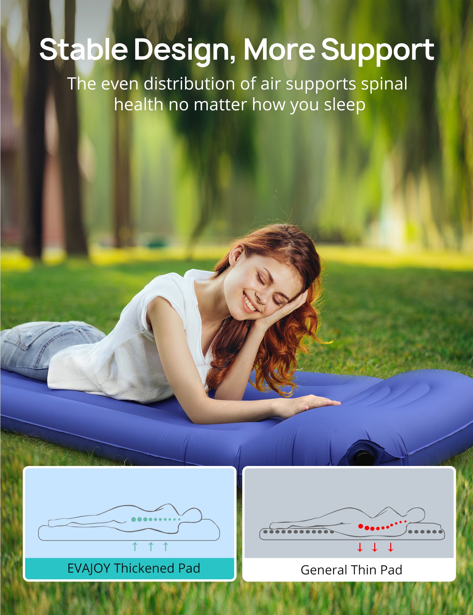 Sable Inflatable Camping Sleeping Mat Air Mattress, Twin size Air Pad with Pillow WM