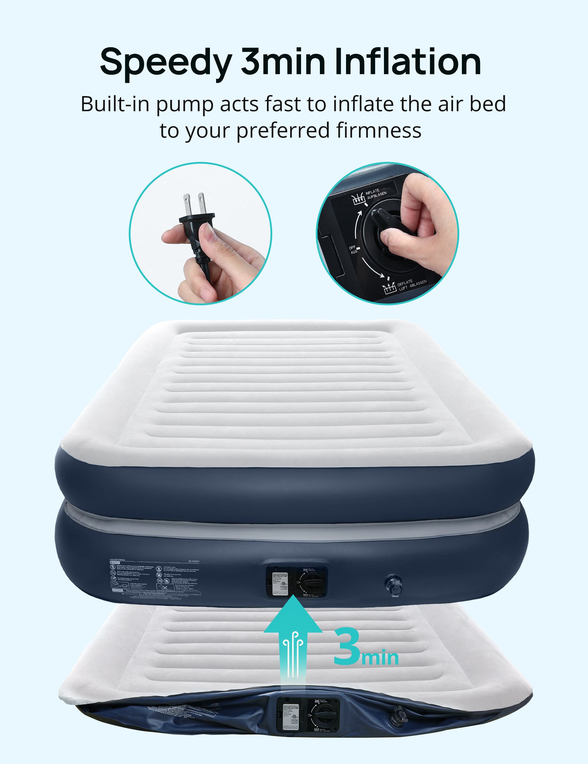 Evajoy Double high Air Mattress, Inflatable Airbed with Built-in Pump