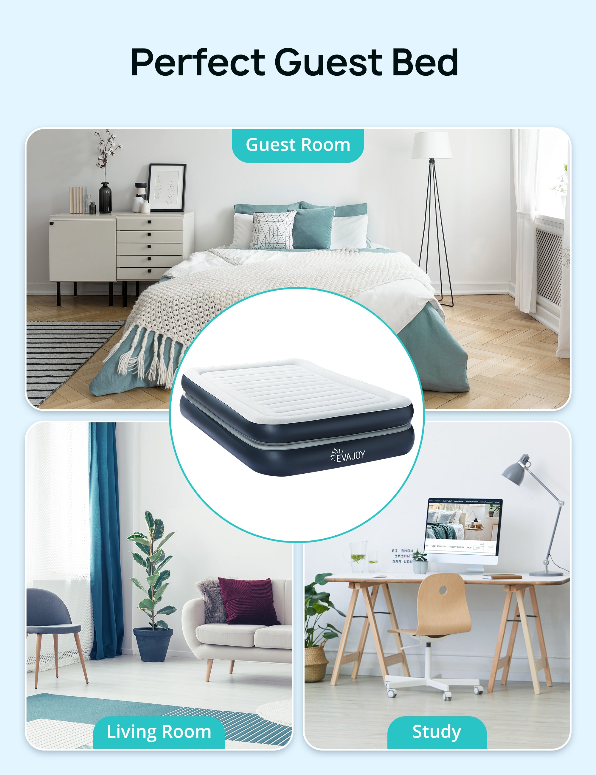 Evajoy Double high Air Mattress, Inflatable Airbed with Built-in Pump