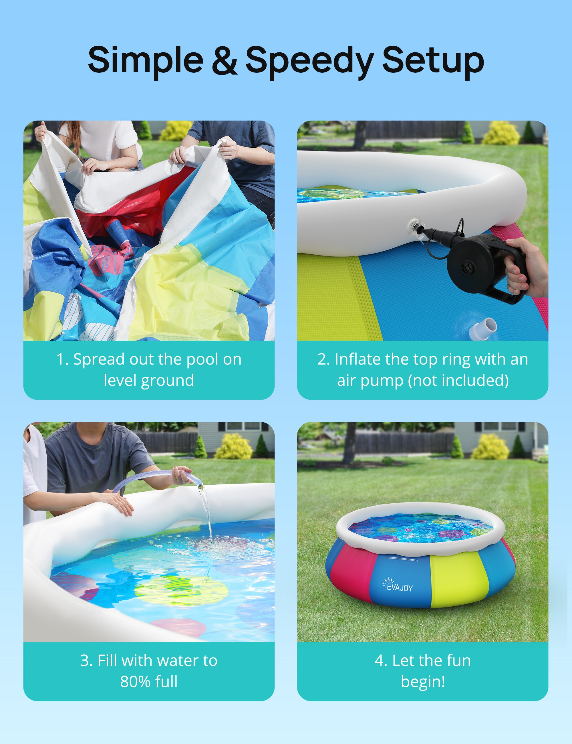 Evajoy Inflatable Swimming Pool Above Ground Pool 10ft x 30in Fast Set Pools WM