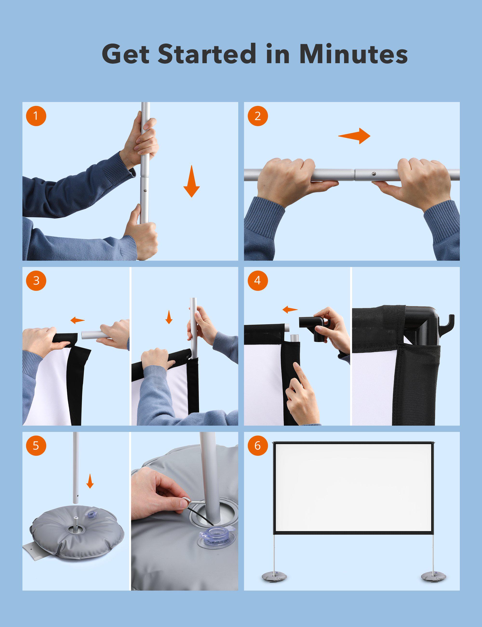 Freestanding Projection Screen HP027, Portable Front & Rear Projection Screen-TaoTronics