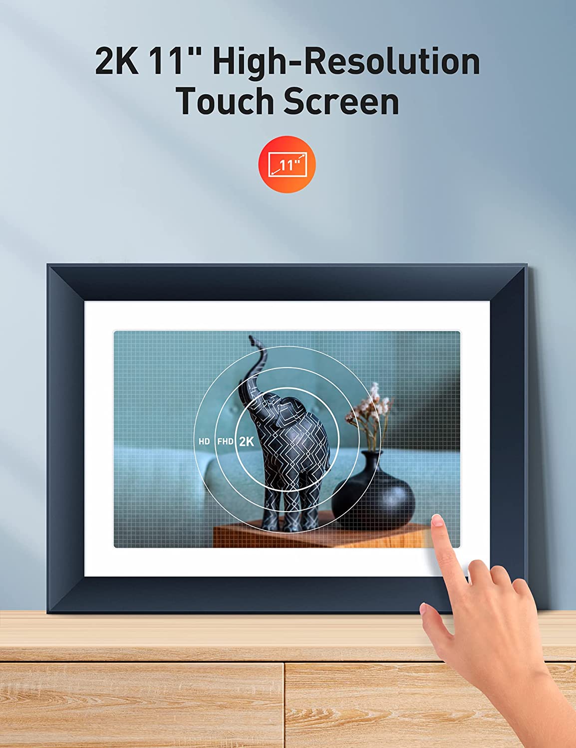 Evatronic 11 Inch Digital Photo Frame, 2K WiFi Smart Picture Frame, Touch Screen,