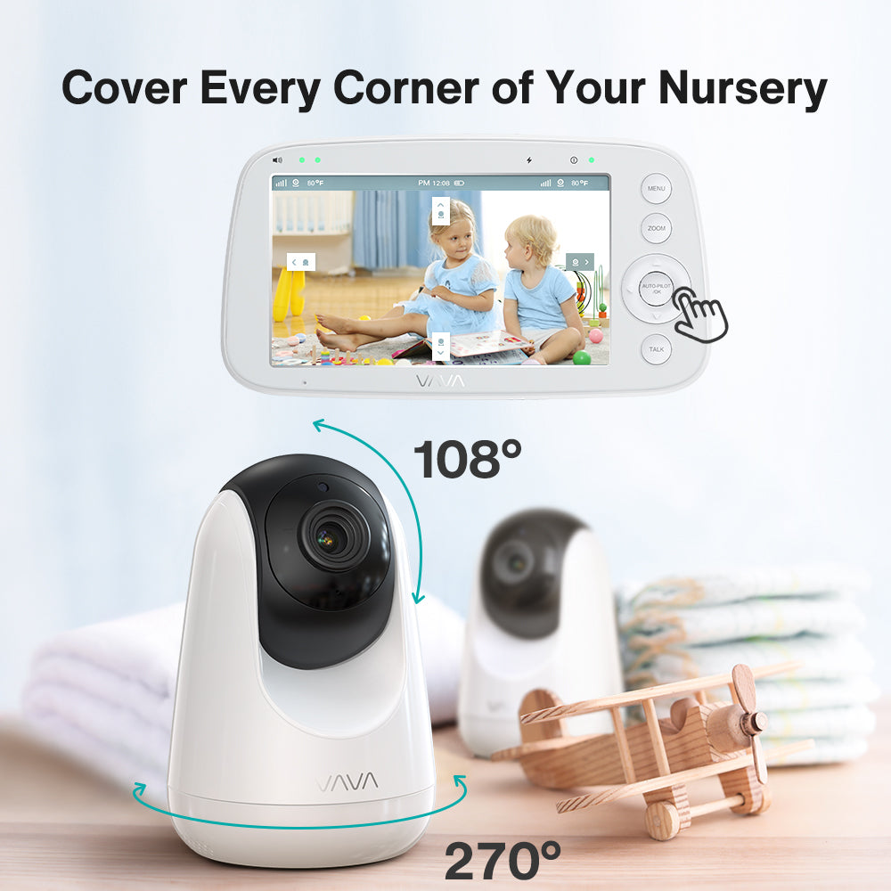 VAVA Baby Monitor Split View, 5" 720P Video Baby Monitor with 2 Cameras