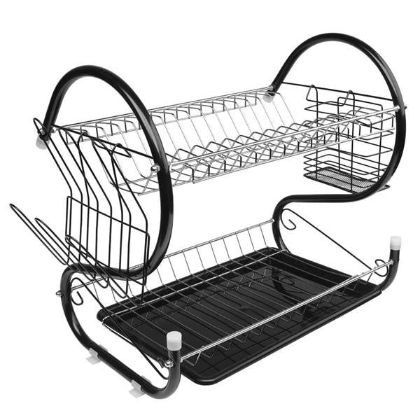 Large Dish Drying Rack with Drainboard, 2 Tier Stainless Steel Drying Racks for Kitchen Counter