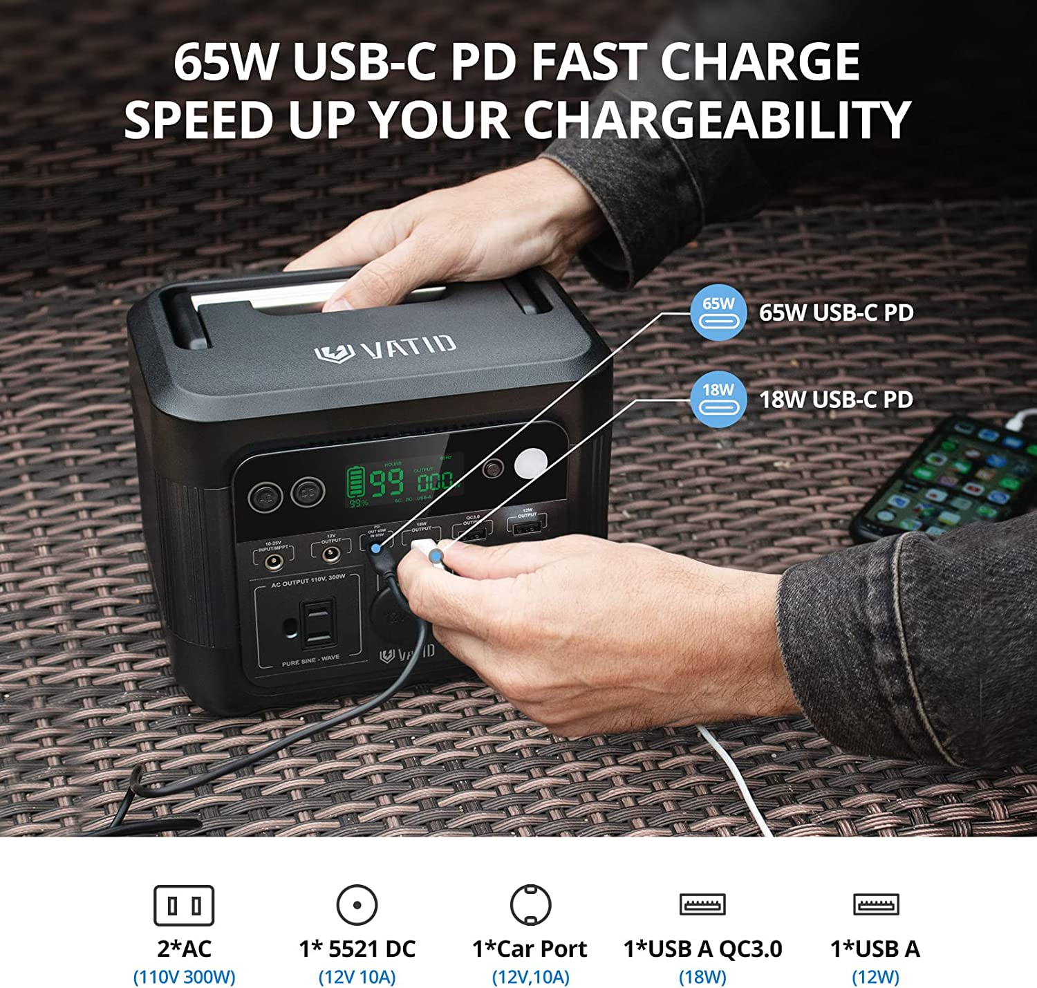 VATID Portable Power Generator,300W 296Wh,2.8hrs 100% Recharge