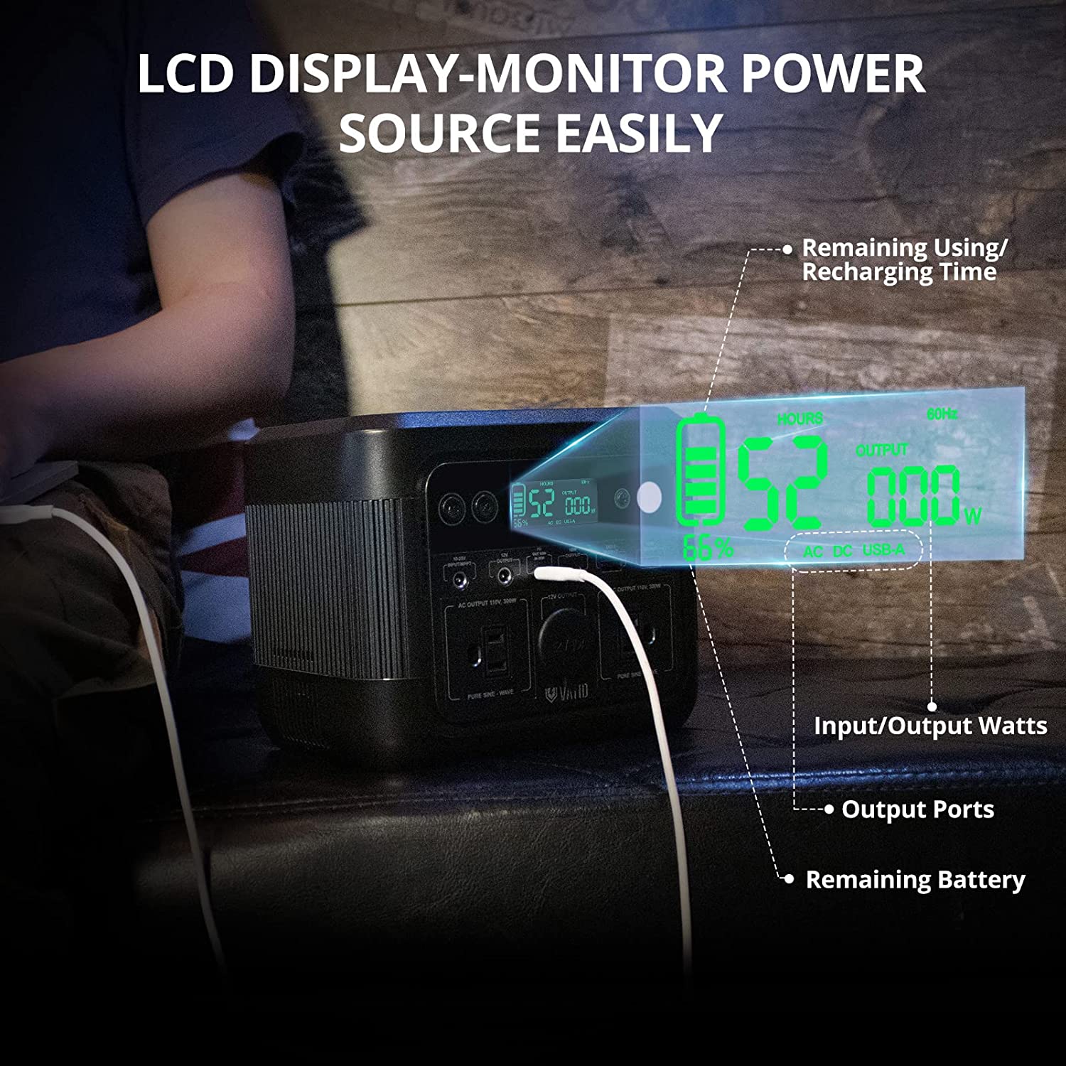 VATID Portable Power Generator,300W 296Wh,2.8hrs 100% Recharge