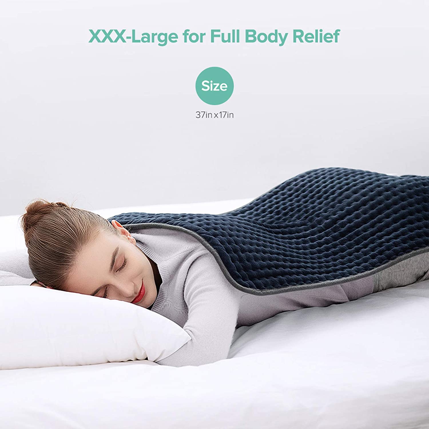【33"x17"】Electric Heating Pad for Back Pain Cramps Relief, XXX-Large 33x17 Ultra Soft Fast Heating, Moist Dry Heat
