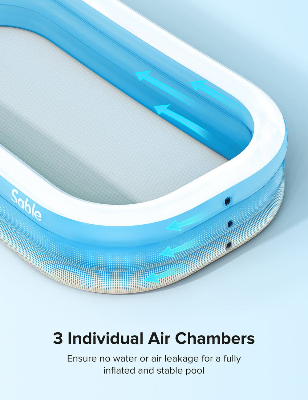 Sable Durable Family Full-Sized Inflatable Pool 118" X 72" X 22" easy to set