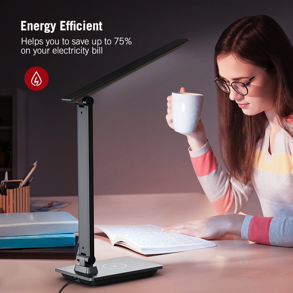 QI-Tech LED Desk Lamp DL057, Advanced-5th Generation Stable Wireless Charging for All Phones