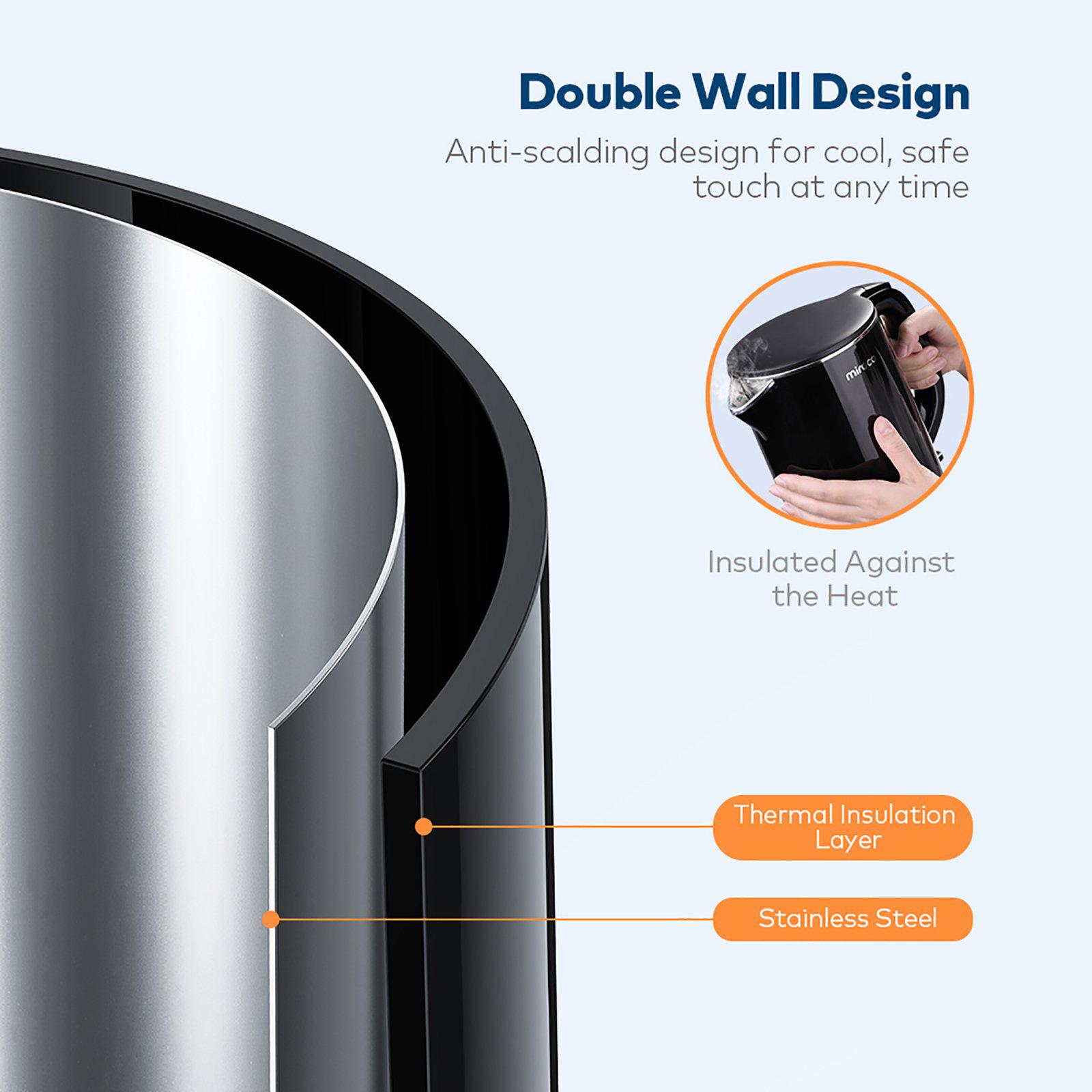 Electric Kettle, 1.5L Double Wall 100% Stainless Steel BPA-Free Cool Touch Tea Kettle with Overheating Protection-TaoTronics US