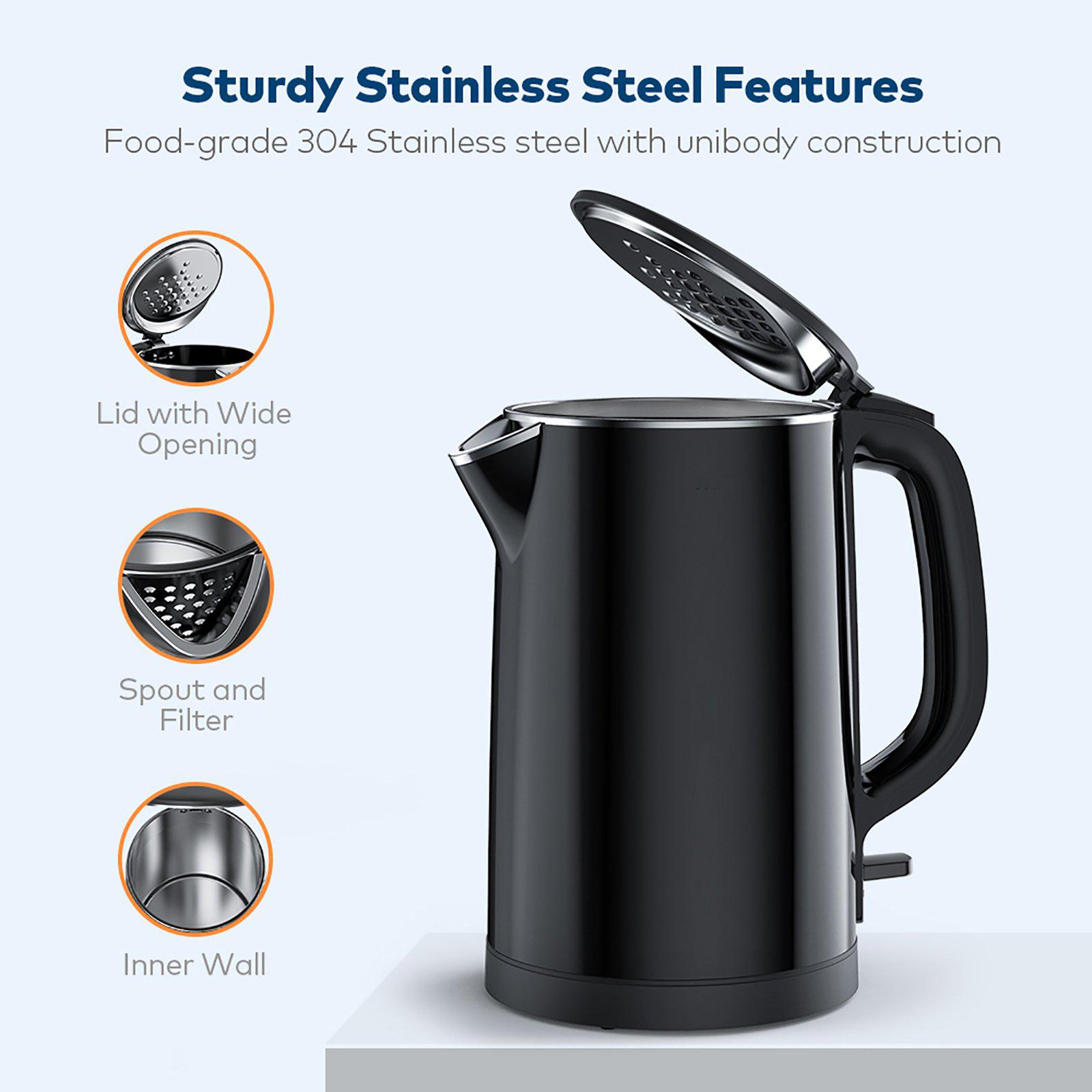 Electric Kettle, 1.5L Double Wall 100% Stainless Steel BPA-Free Cool Touch Tea Kettle with Overheating Protection-TaoTronics US
