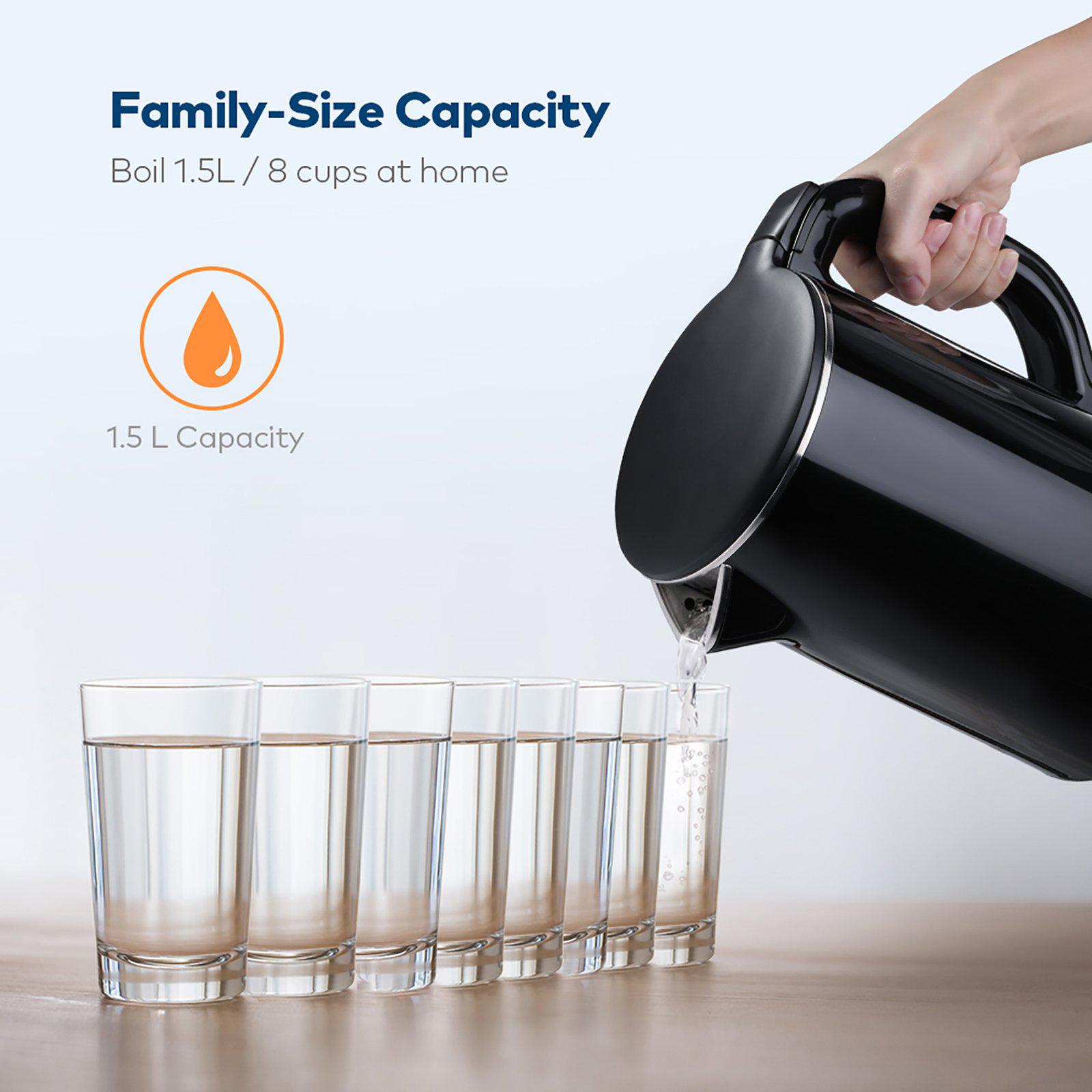 Electric Kettle, 1.5L Double Wall 100% Stainless Steel BPA-Free Cool Touch Tea Kettle with Overheating Protection-TaoTronics US