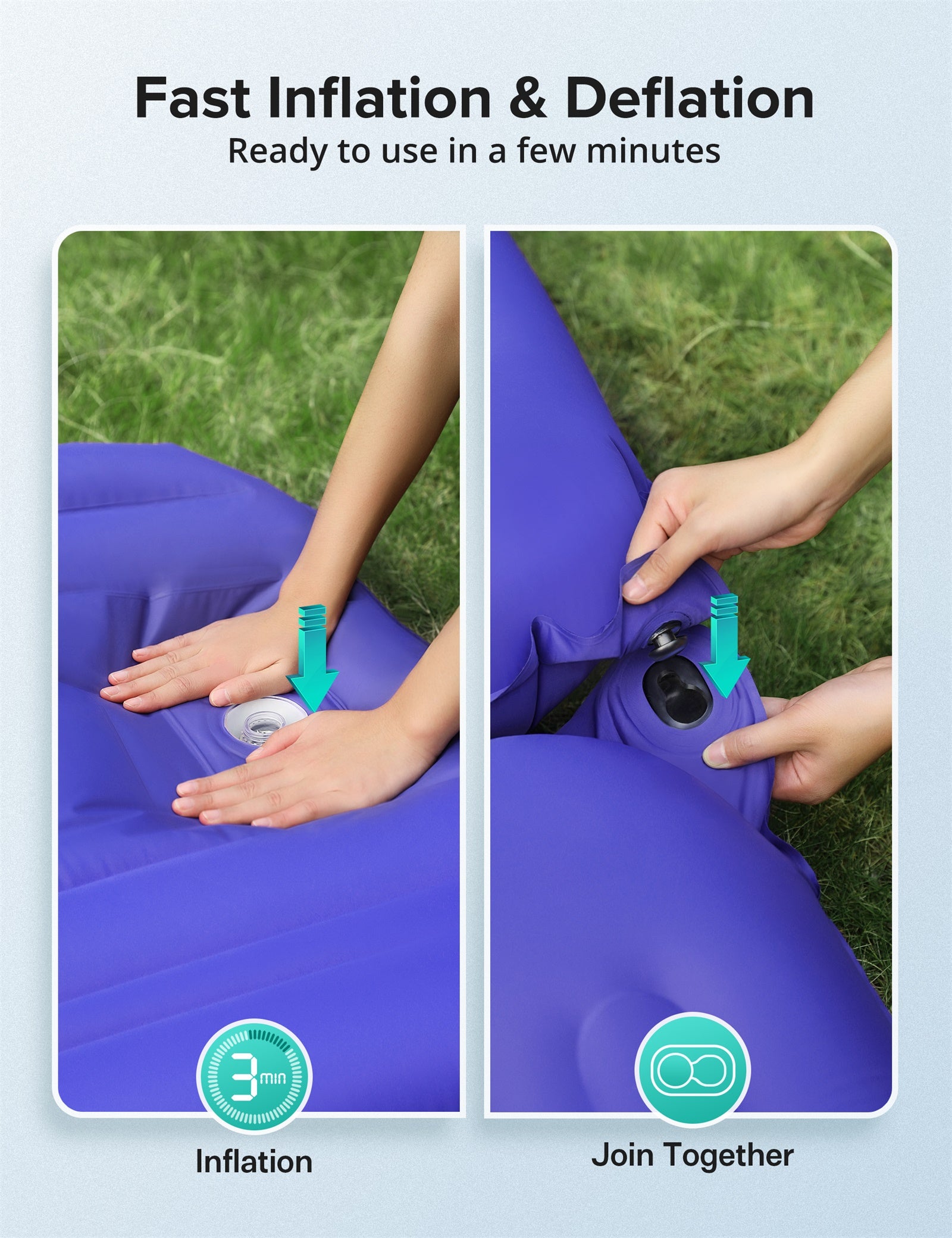 Inflatable Camping Pad Sleeping Mat Air Mattress Air Pad with Built-in Inflator 5 R-Value for Outdoor Hiking Camping Backpacking-TaoTronics US