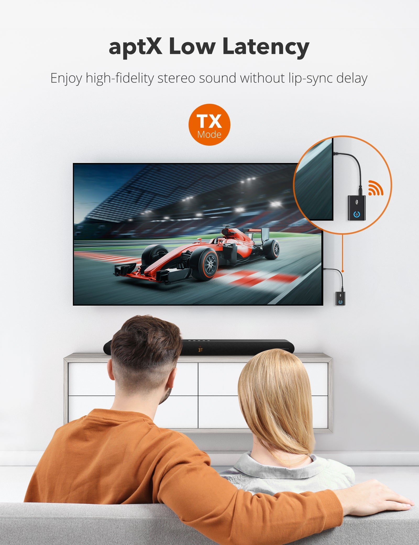 Bluetooth 5.0 Low Latency Transmitter and Receiver, 3.5mm Wireless Audio Adapter for TV/Home Stereo System