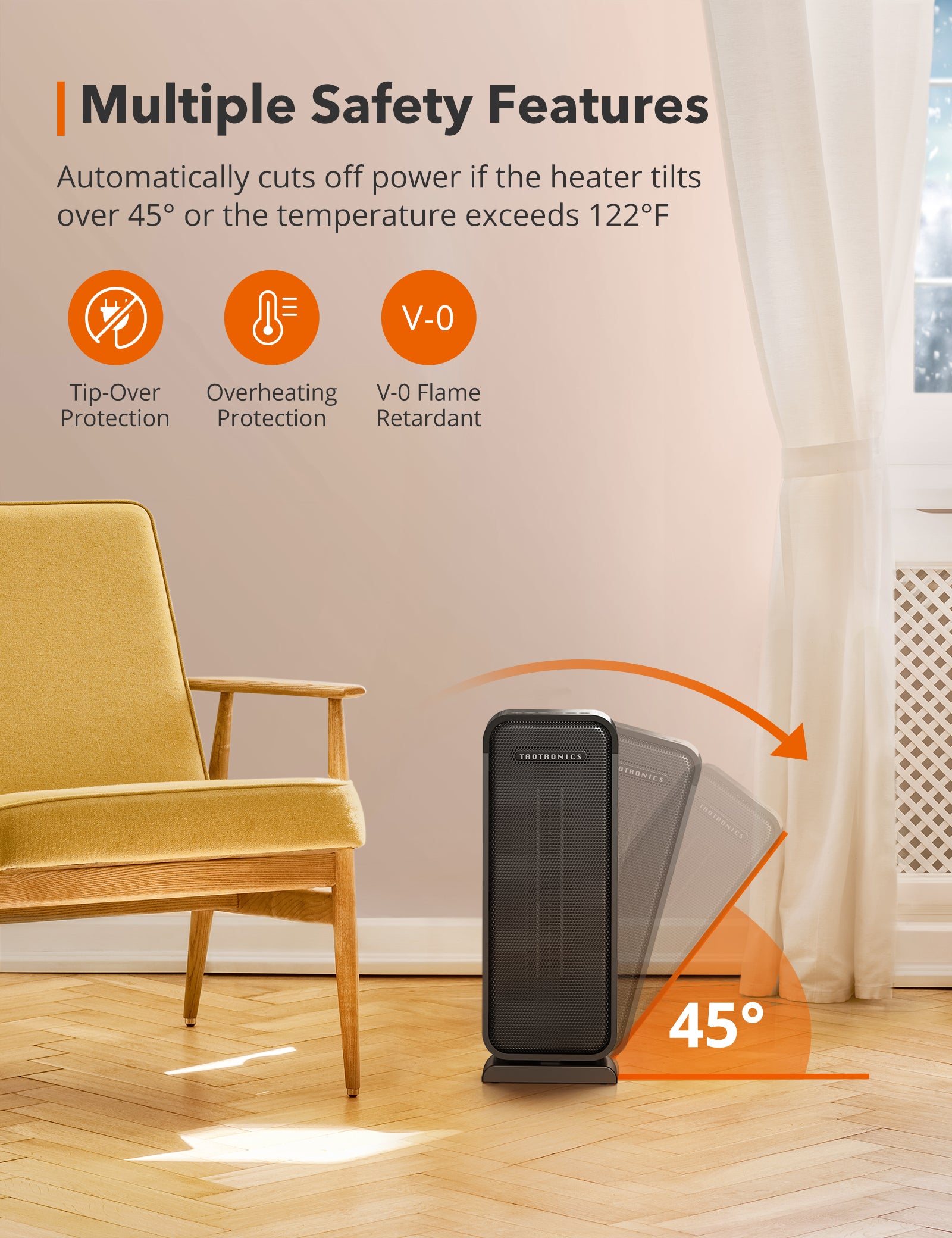 TaoTronics PTC Ceramic Space Heater 1500W Portable Tower Heater with 65° Oscillation-TaoTronics US