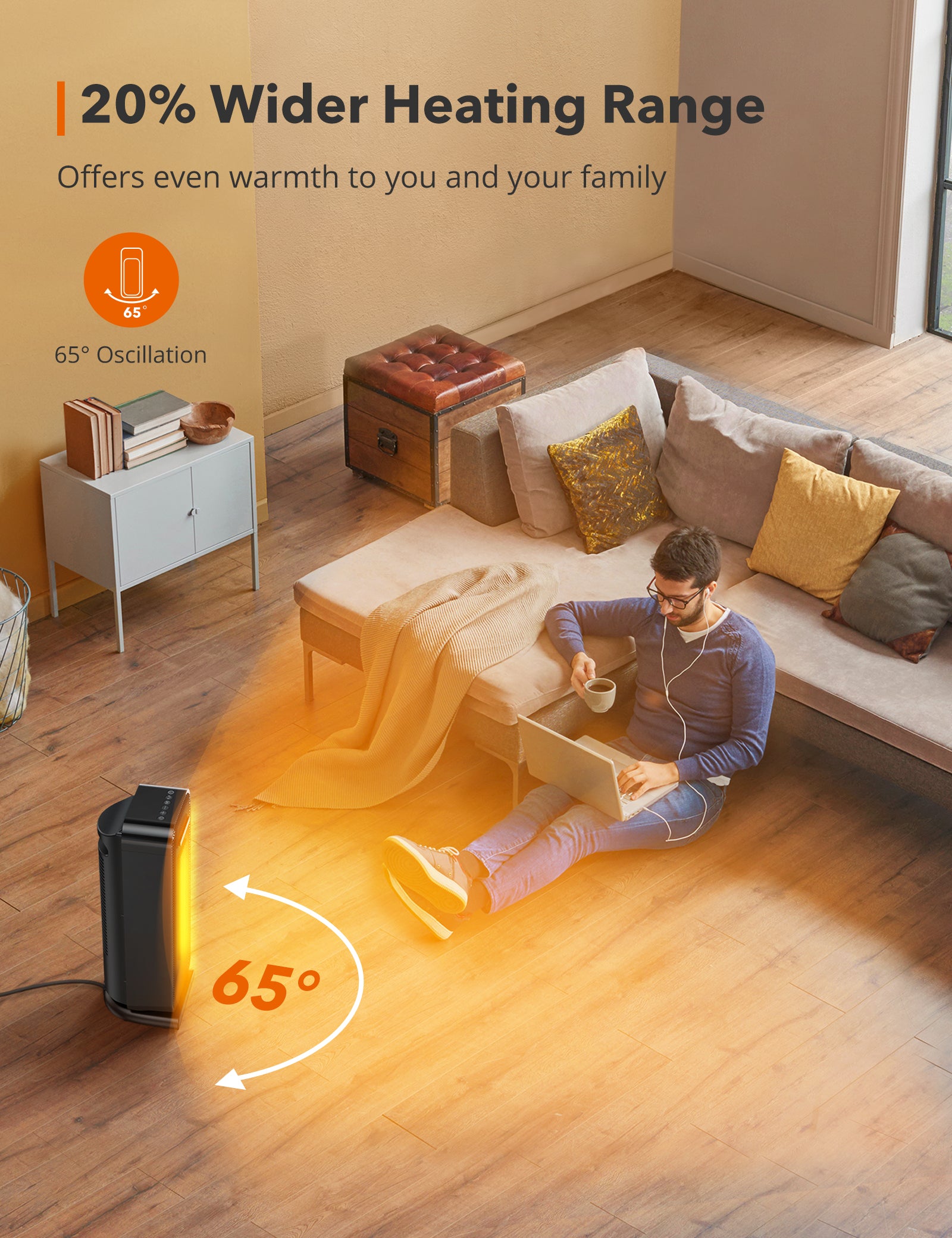 TaoTronics PTC Ceramic Space Heater 1500W Portable Tower Heater with 65° Oscillation-TaoTronics US