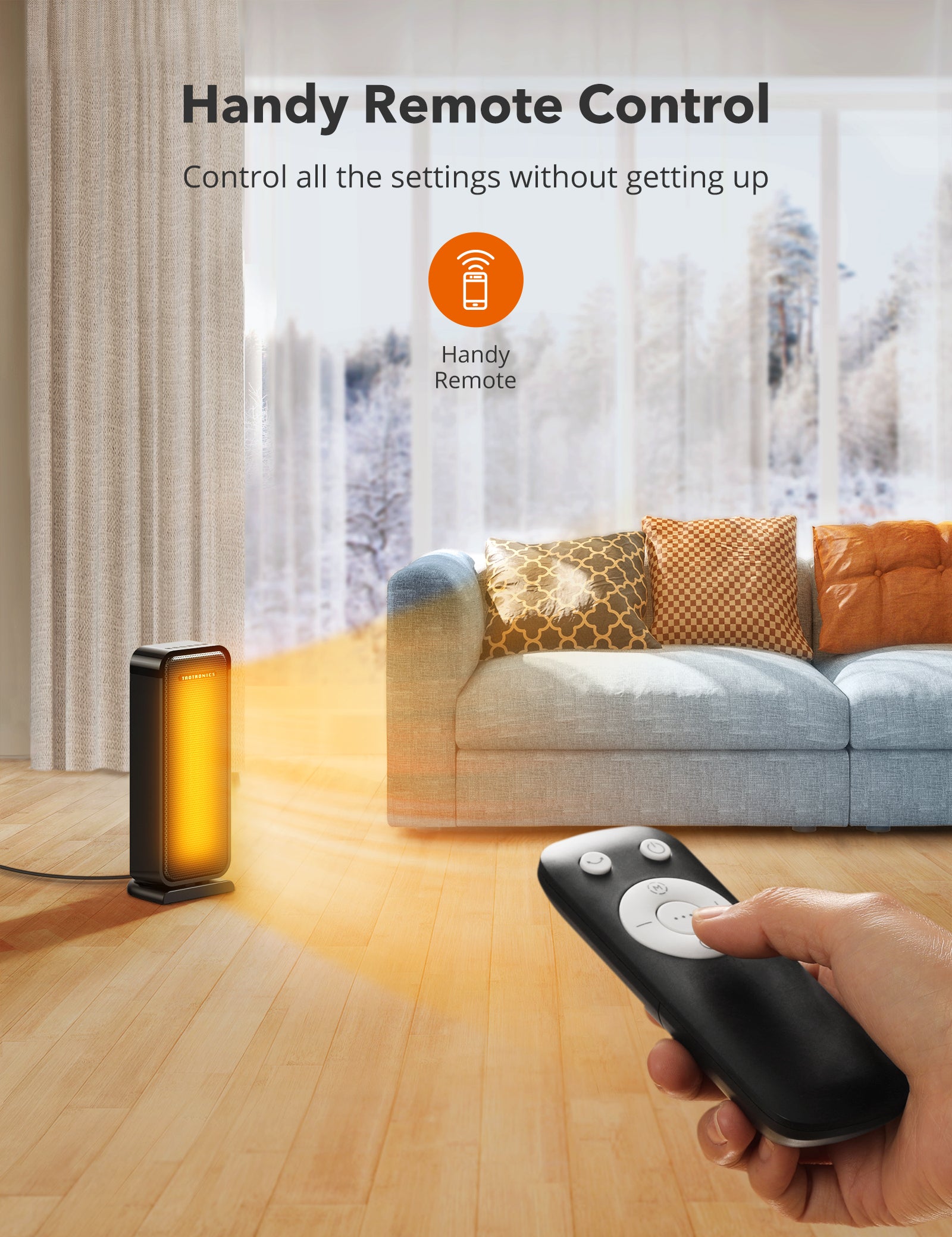 TaoTronics PTC Ceramic Space Heater 1500W Portable Tower Heater with 65° Oscillation-TaoTronics US
