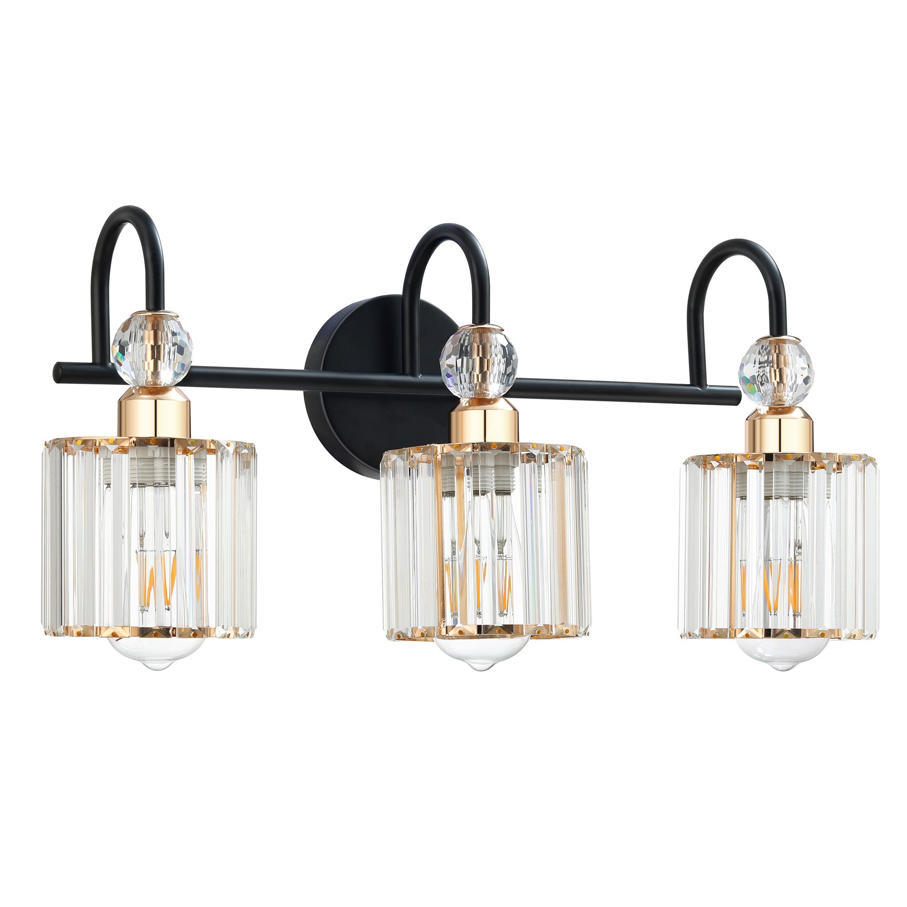 TaoTronics Black Gold Crystal 3-Light Vanity Lighting, Bathroom Vanity Lights Fixtures Over Mirror