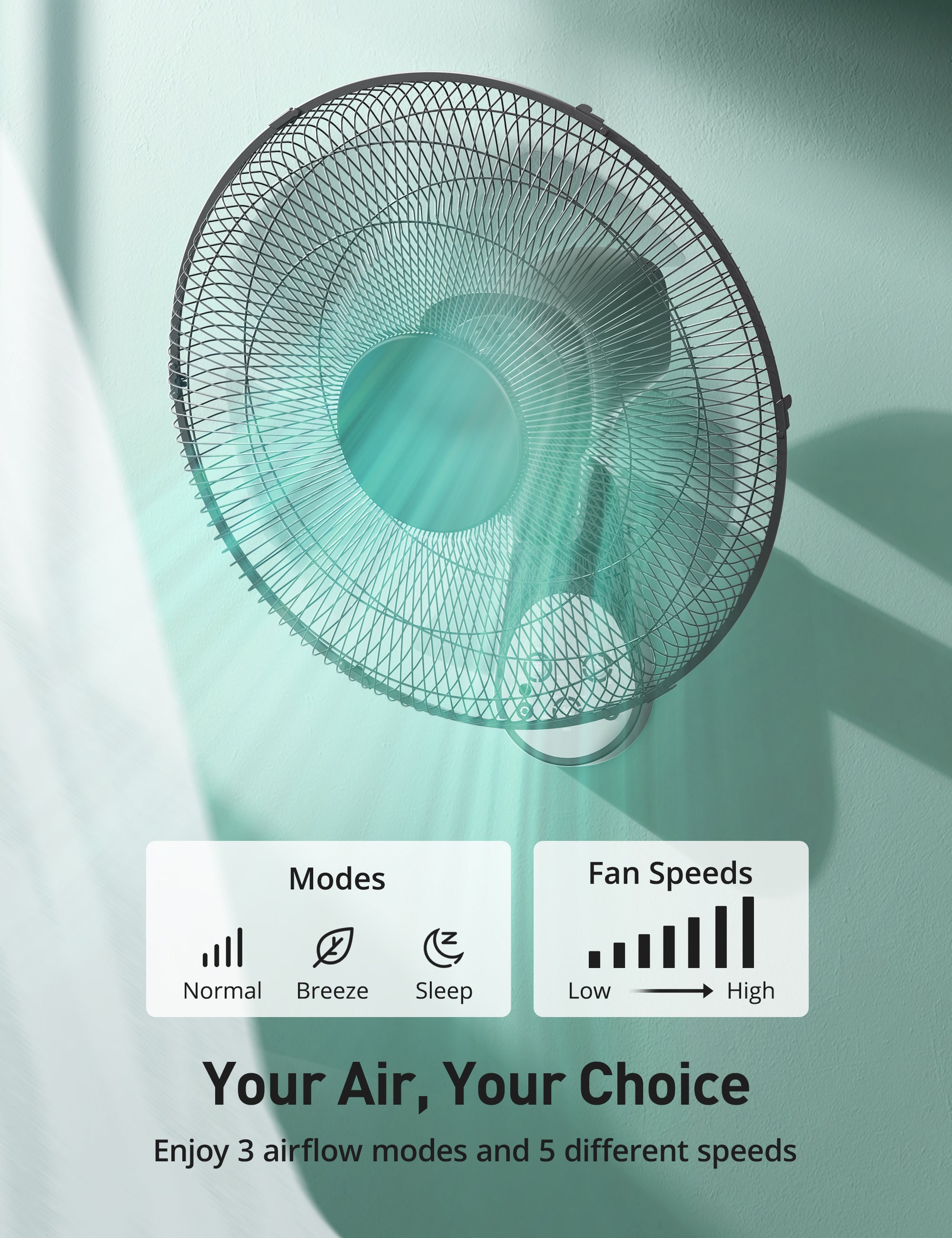 90° Oscillation Powerful 2100 CFM Wall Fan