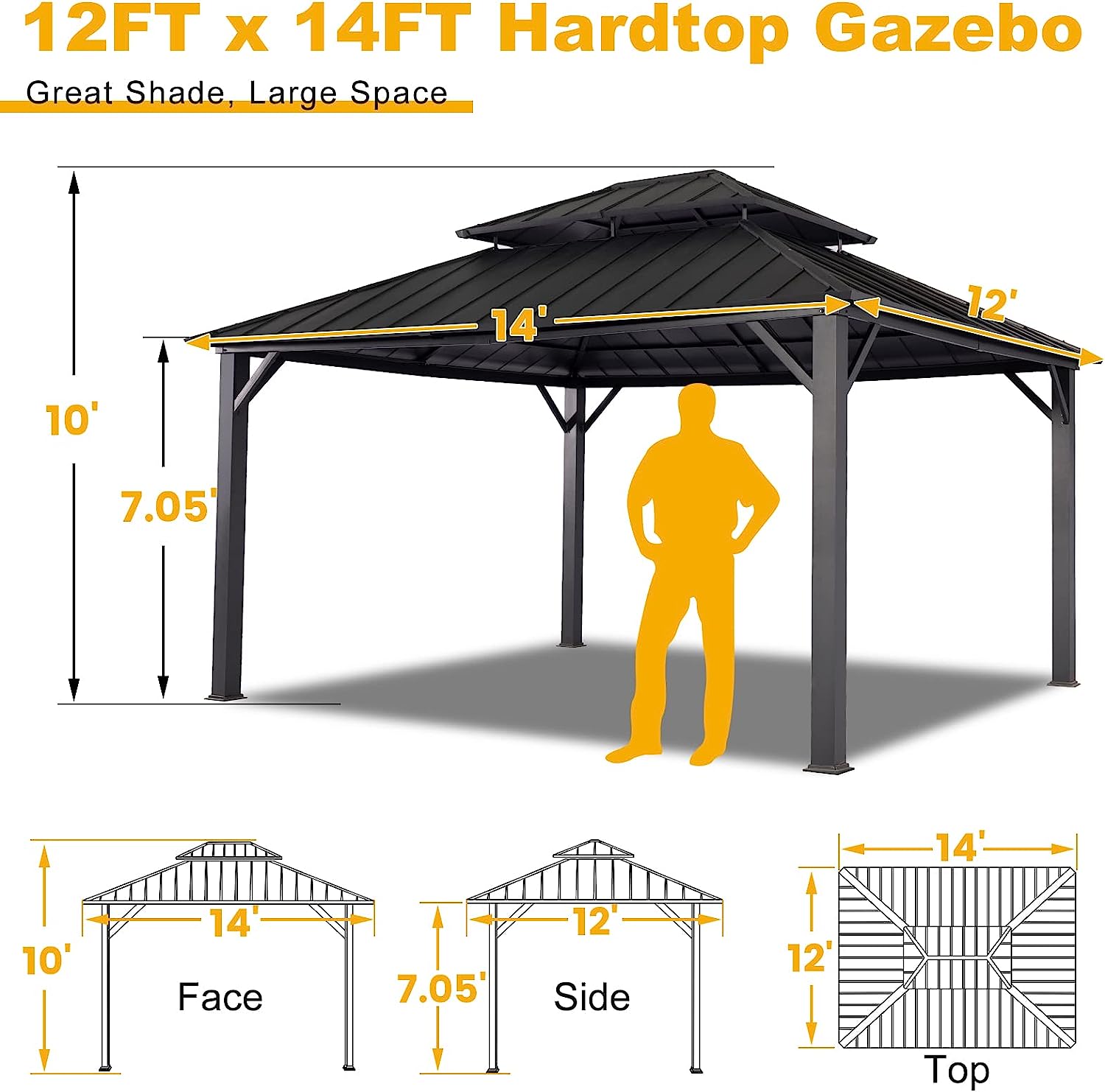 OLILAWN Gazebo 12x14 Hardtop Gazebo with Wood Finish Aluminum Frame
