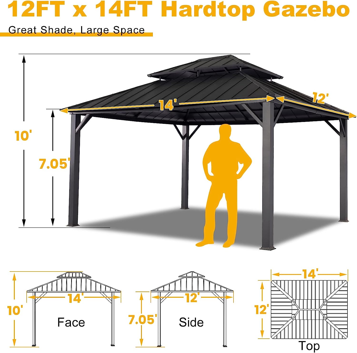 OLILAWN Gazebo 12x14, Hardtop Gazebo with Wood Finish Aluminum Frame