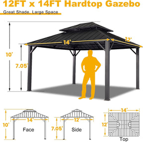 OLILAWN Gazebo 12x14, Hardtop Gazebo with Wood Finish Aluminum Frame