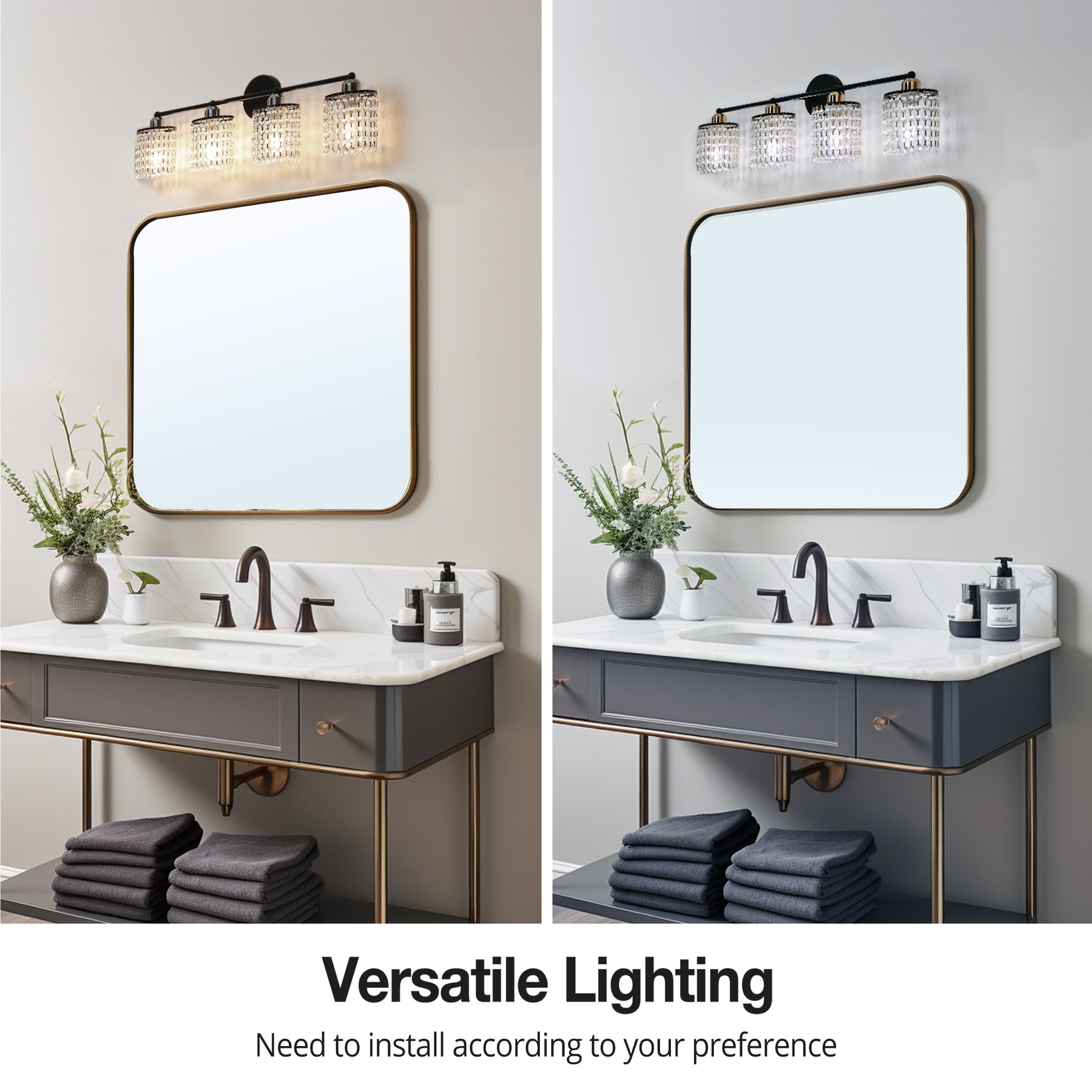 TaoTronics 4-Light Vanity Light, Bathroom Light Fixtures with Crystal Light Chain Bathroom Light Over Mirror