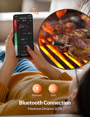 Smart Wireless Meat Thermometer - Bluetooth, Alert, 262ft Range, IP67 Waterproof - Dishwasher Safe for Smoker, BBQ, Kitchen