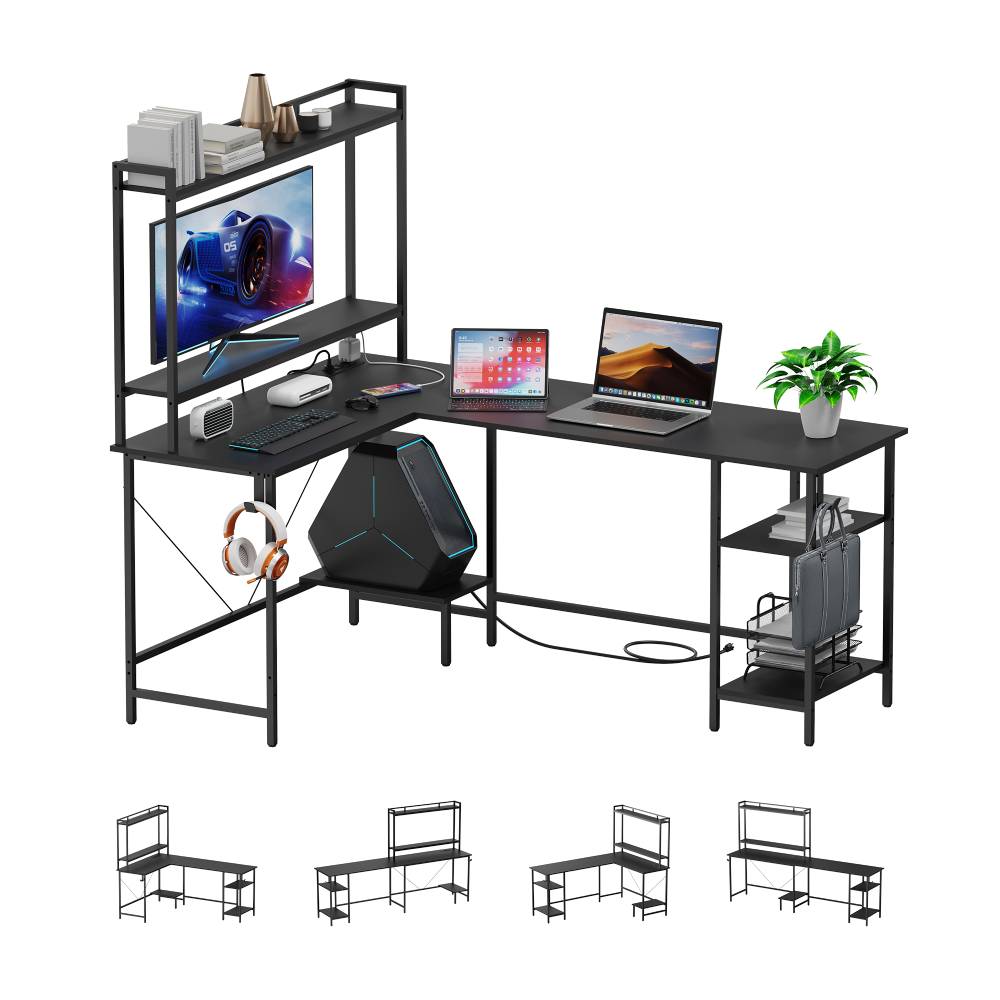 Home Office Desk, 94.5” Two Person L-Shaped Gaming Desk with AC Outlets and USB Ports