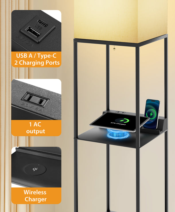 TaoTronics NB-DL003 Smart RGB Floor Lamp with Shelves, Dimmable Standing Corner Lamp with Wireless Charging, App & Voice Control