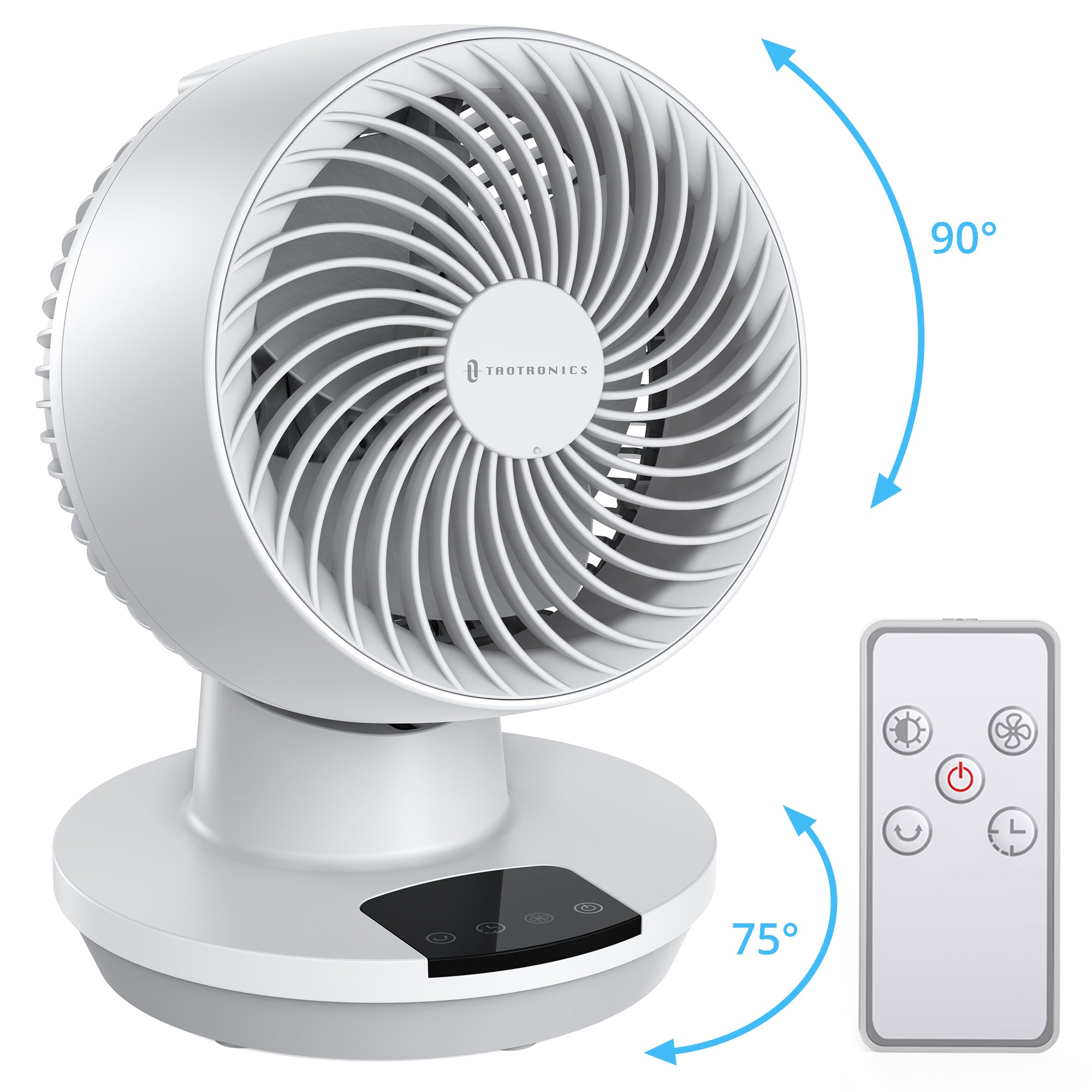 Taotronics Desk Fans, 12-Inch Air Circulator Fan for Bedroom, 60ft Powerful Airflow, Table Fan with Remote Control, 8-Hour Timer, 160° Tilt Adjustment, 3 Speeds Small Portable Fan for Home, Office WM