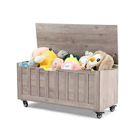 Evajoy Storage Chest, 39.4'' Wooden Storage Bench with 2 Safety Hinges, Shoe Bench with Wheels 2023