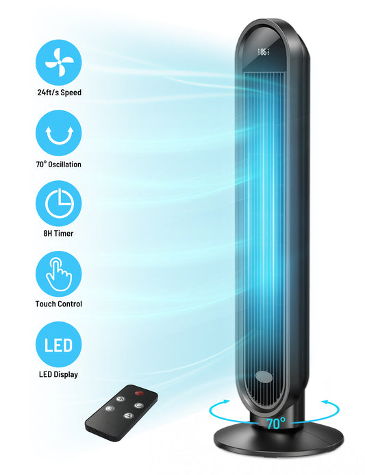38” Oscillating Tower Fan with Remote, LED Display Cooling Tower Fan for Bedroom, Living Room, Offices & Kitchen PE-TF033