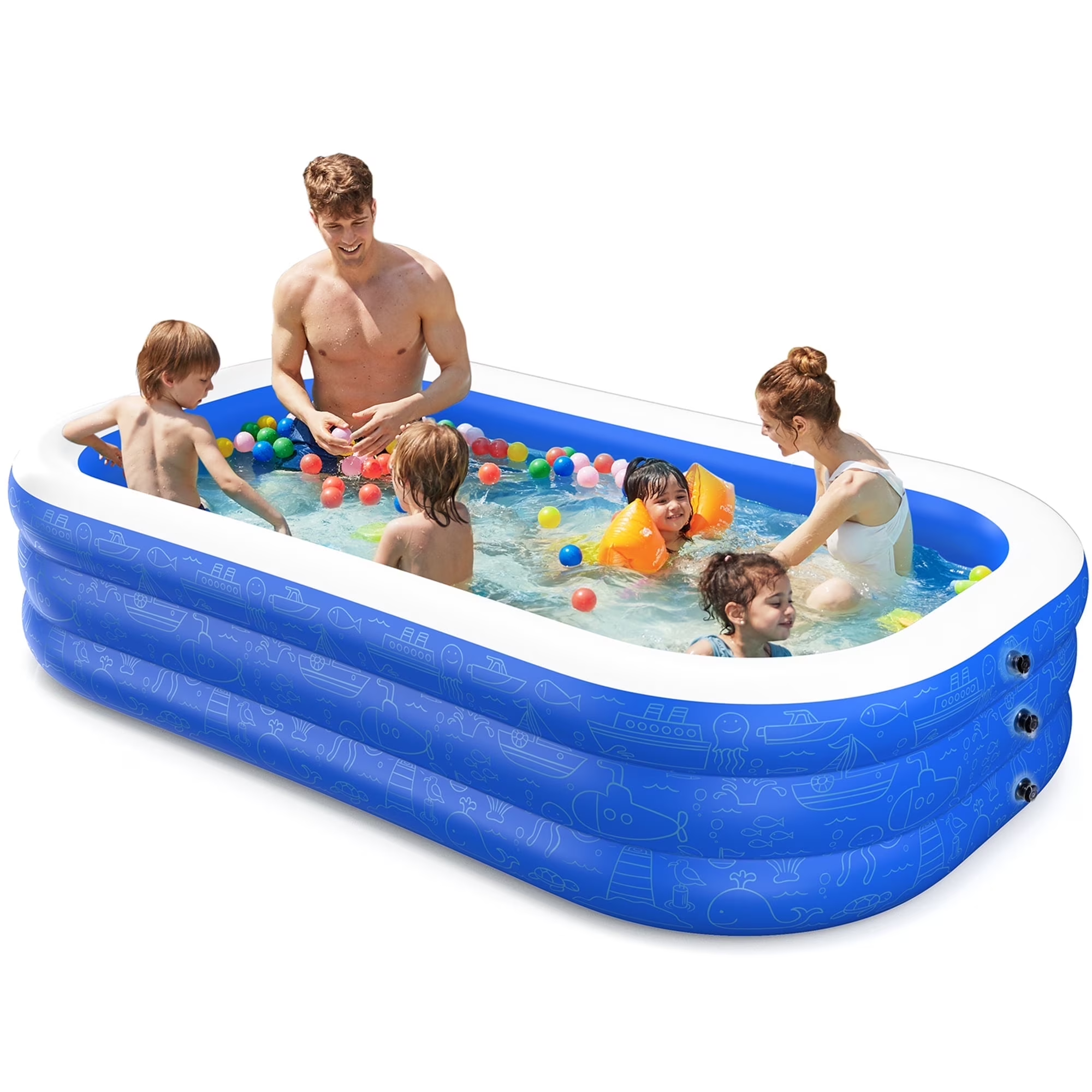 Inflatable Pool, 92'' x 56'' x 20'' Inflatable Swimming Pool for Summer Water Party BPA-Free Above Ground Blow up Kiddie Pool Ball/Sand Pit,Backyard Outdoor Indoor Age 3+, Rectangle WM