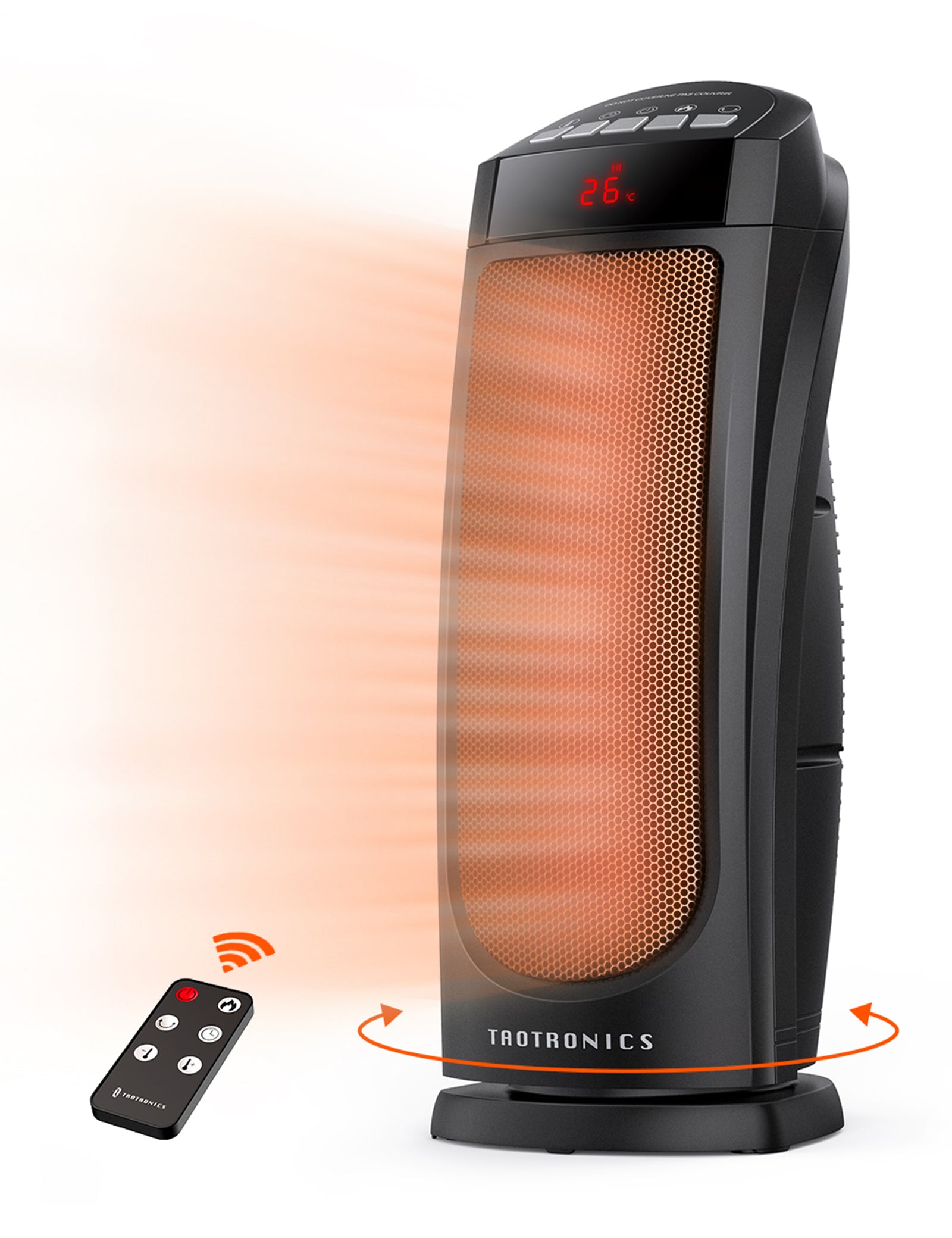TaoTronics Space Heater, Ceramic Tower Heater with Eco Mode, Remote Control, 65° Oscillation, 12H Timer, Overheating & Tip-Over Protection, PTC Electric Heater for Bedroom/Living Room/ Office WM