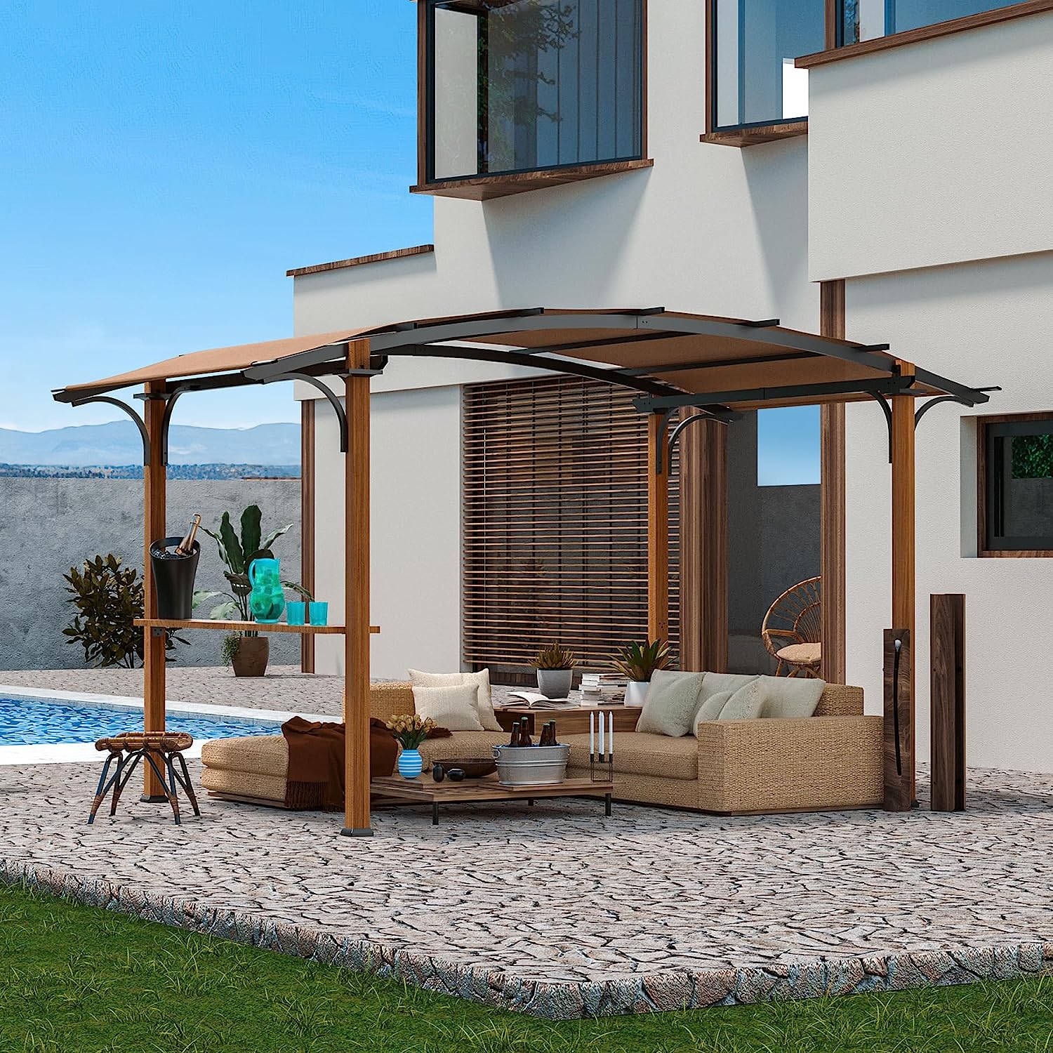 OLILAWN Pergola 8.5' X 13', Steel Arched Pergola with Sturdy Rust-Resistant Powder-Coated Steel Frame