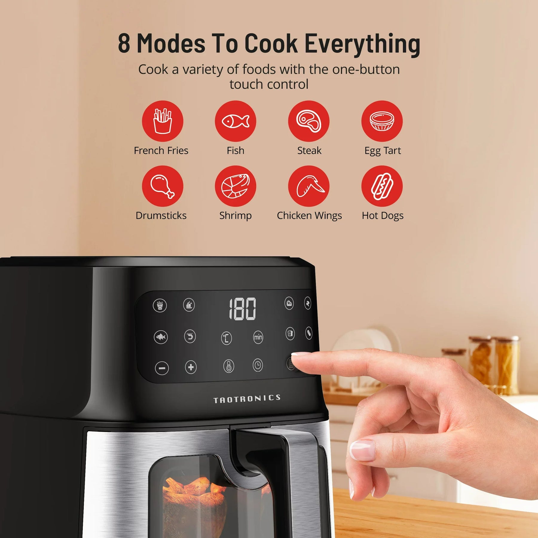 TaoTronics Air Fryer 011 8 in 1 Airfryer Oven with Viewing Window Sma